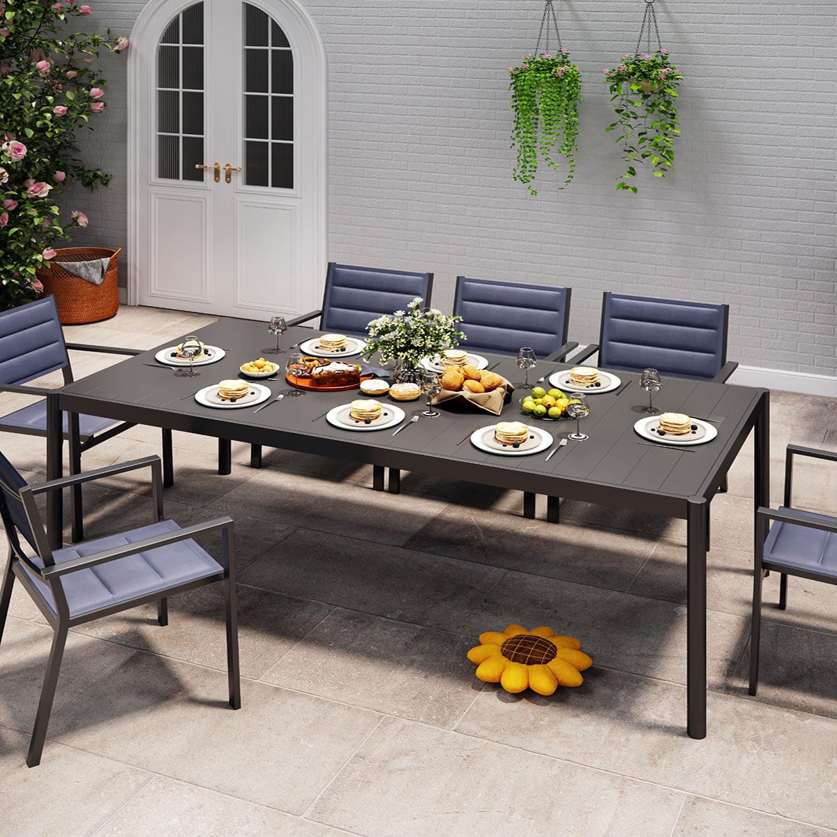 Soonbuy Aluminum Patio Dining Table for 4-8 Person, 74" x 36" Rectangle Outdoor Dining Table with Aluminum Tabletop and Metal Frame for Deck Garden Lawn Backyard,table only