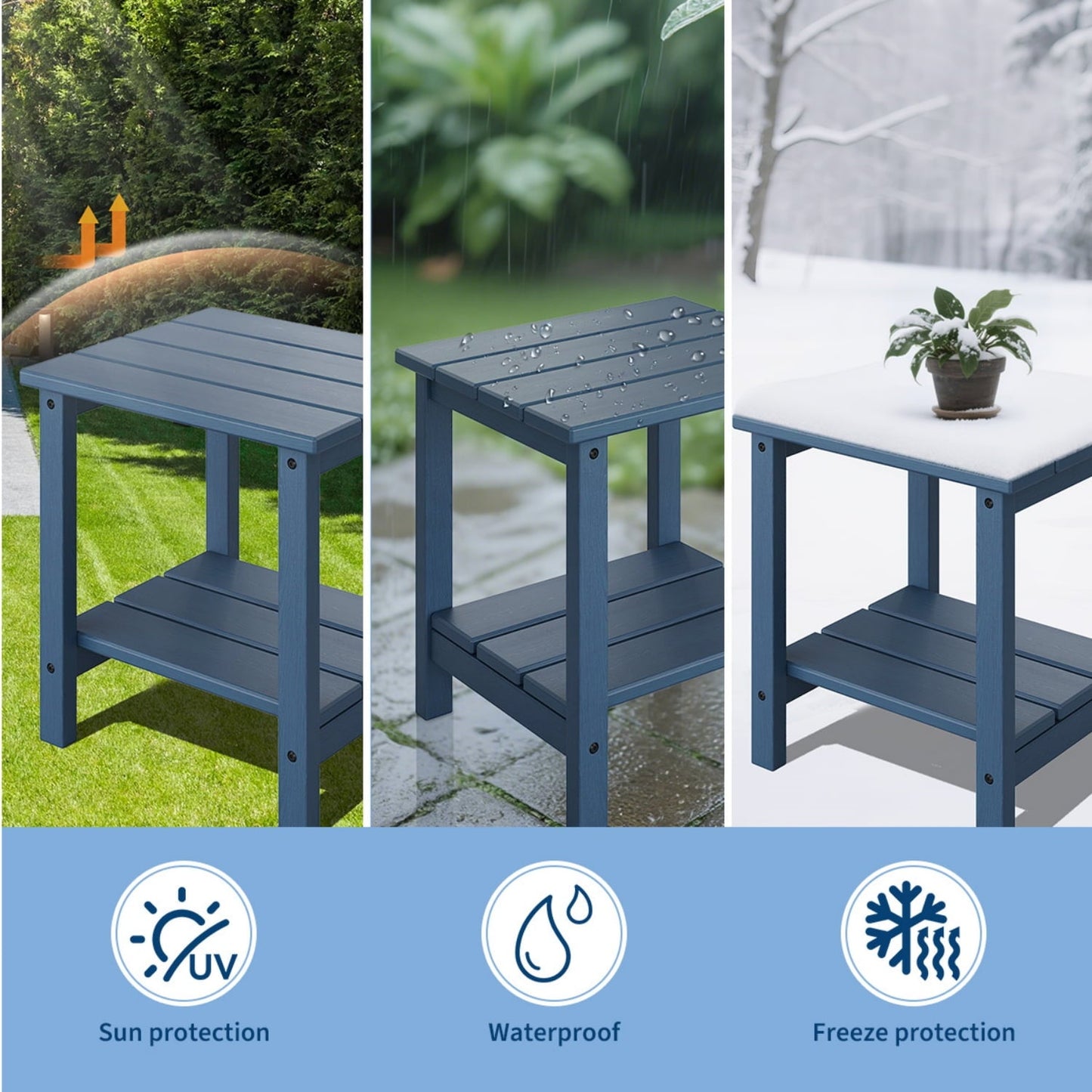 Riedhoff 2-Tiers Outdoor Side Table for Patio, 17.71" x 15.35"x 18.11", Weather Resistant, Blue