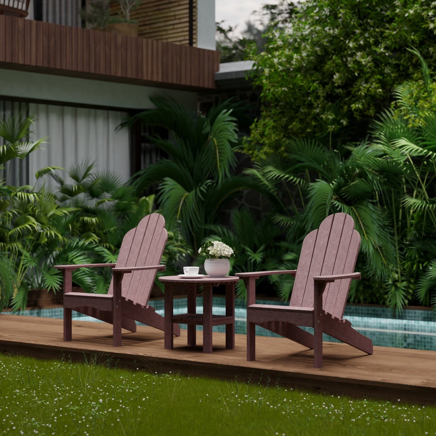 Wildridge Classic Round Side Table, Cherrywood - Outdoor Weather Resistant Recycled Plastic Furniture for Patio