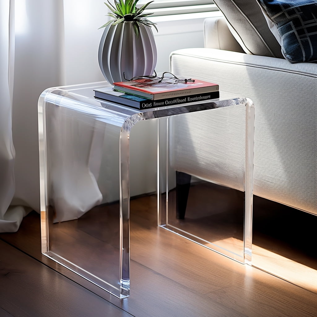 Ageszoe Acrylic End Table, Modern Bathroom Chair 3/4" Thick with Round Edges, 16"L x 12"W x 18"H, Transparent
