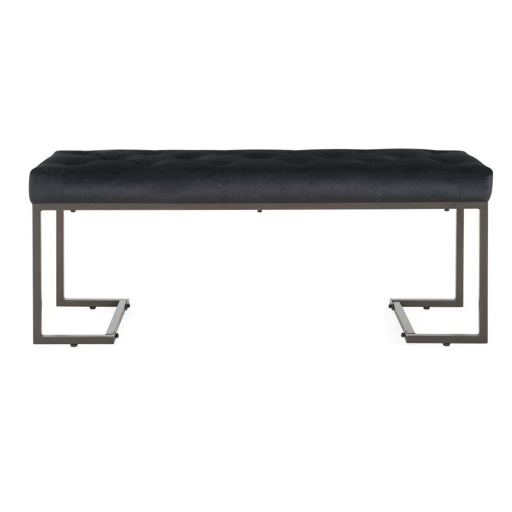 Upholstered Button Tufted Bench,Black and Bronze