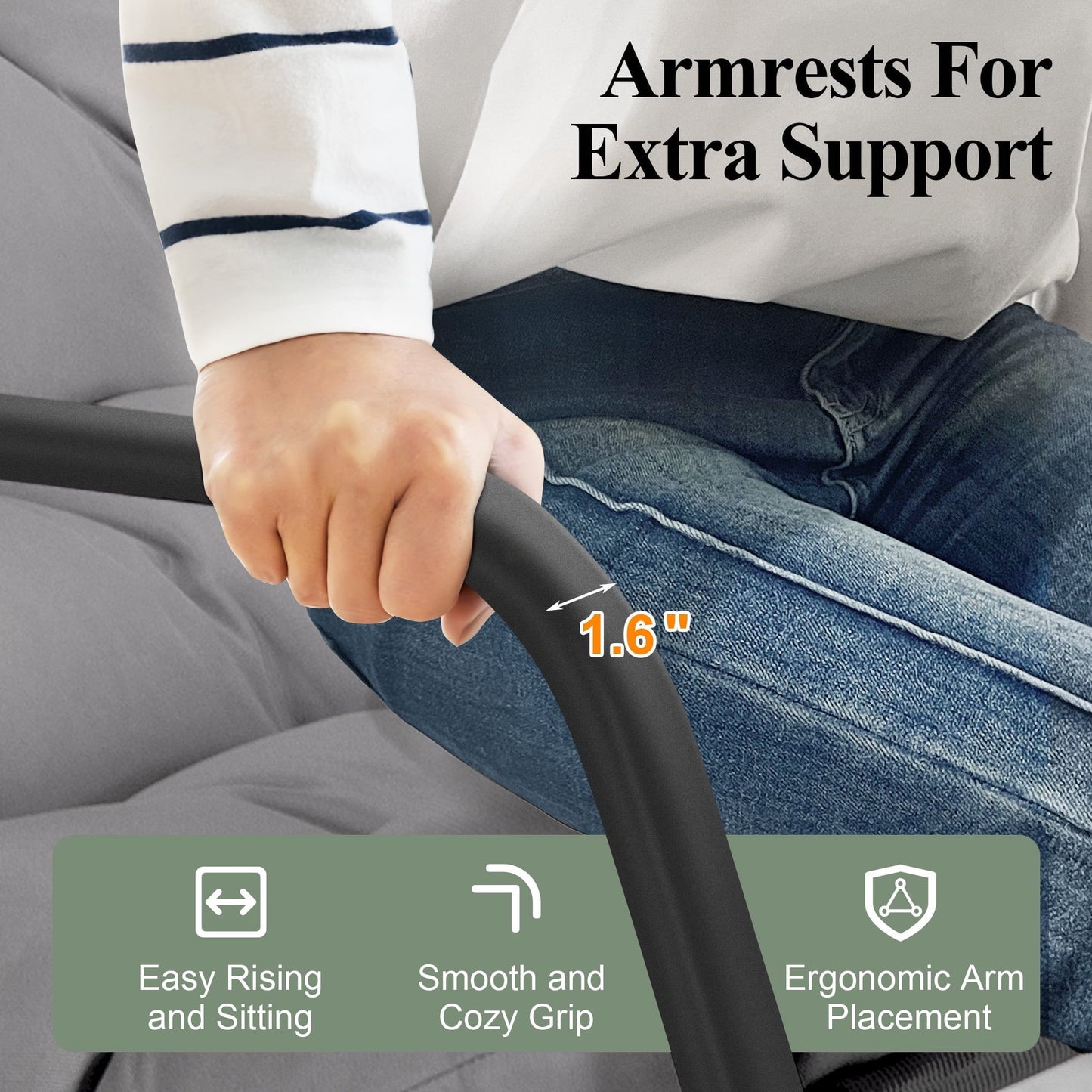 RADIATA Oversize Rocking Chair with Cushion & Footrest, Indoor Outdoor Rocking Chair Recliner, 450 lbs Capacity, Light Grey