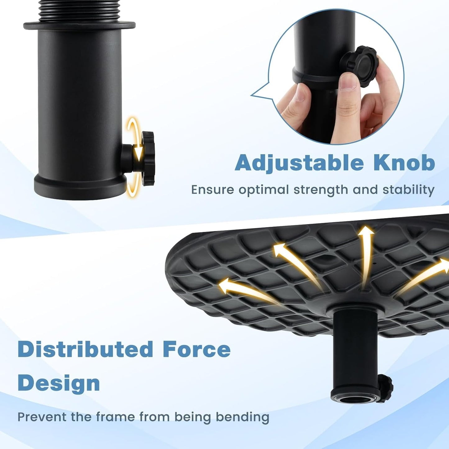 GaoJ Umbrella Pole Table Tray - 20" Outdoor Side Table with 1.5" Umbrella Hole, Height Adjustable Knob, All-Weather PE Matrial, for Patio, Backyard, Deck, Garden, Poolside, Black