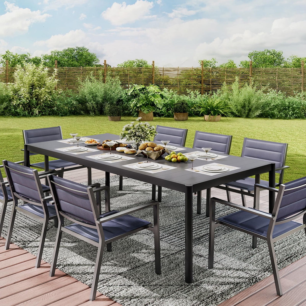 Soonbuy Aluminum Patio Dining Table for 4-8 Person, 74" x 36" Rectangle Outdoor Dining Table with Aluminum Tabletop and Metal Frame for Deck Garden Lawn Backyard,table only