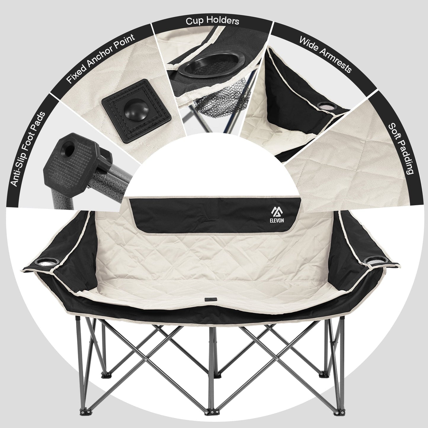 BalanceFrom Oversized Double Camping Chair，2-Person Heavy-Duty Folding Loveseat，Portable Outdoor Chair，with Armrests, Cup Holders & Carry Bag, for Camping, Picnic, Backyard