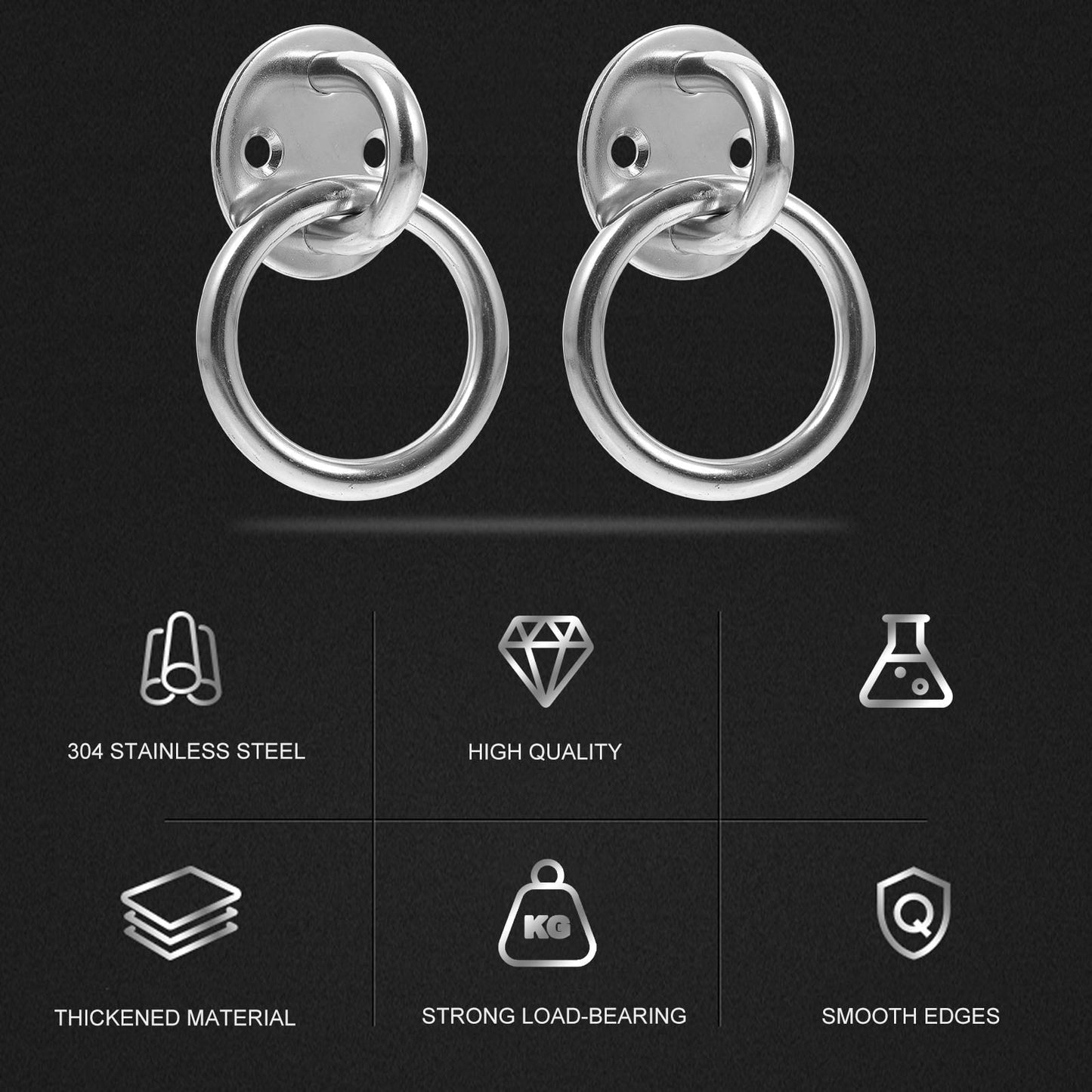 FUEENIRVA Round Pad Ring 2Pcs for Hammock Mount Part Heavy Duty Silver