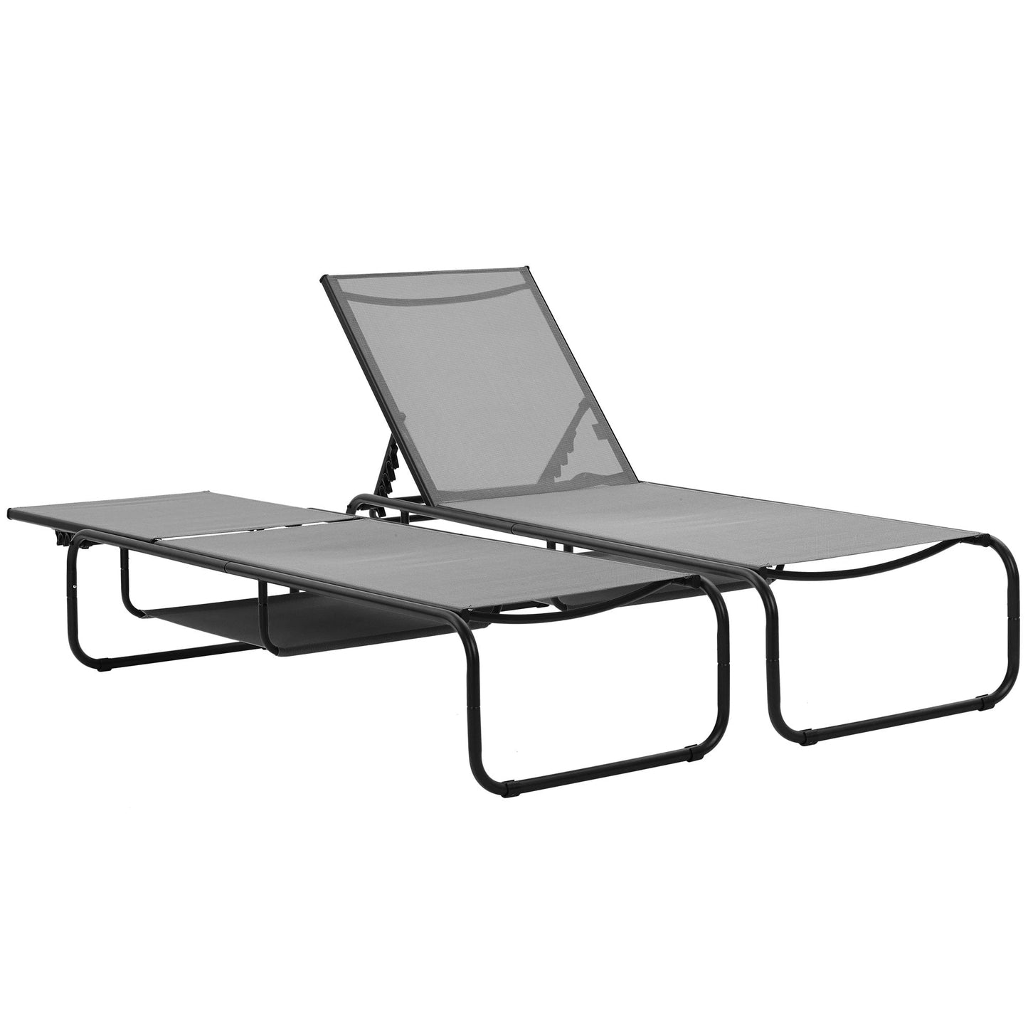 Ainfox Patio Lounge Chair Set of 2, Recliner with Adjustable 5-Position and Storage, Outdoor Chaise Lounge for Beach,Poolside,Grey/Grey