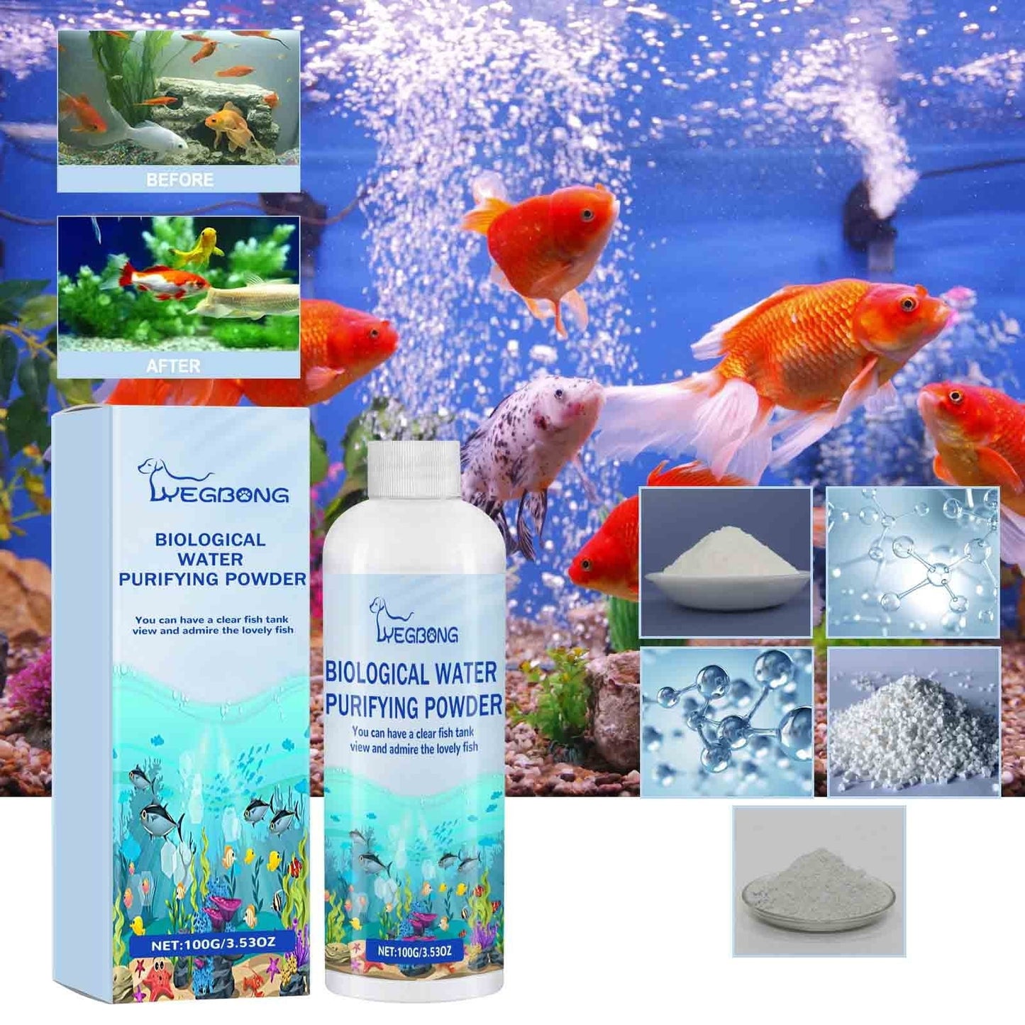 Fish Tank Water Purifier Seaweedcide Powder | Aquarium Algae Remover | Water Clarifier Non-Toxic Formula | Improves Water Quality | Safe for Fish & Plants | 1 pack Powder | Easy to Use