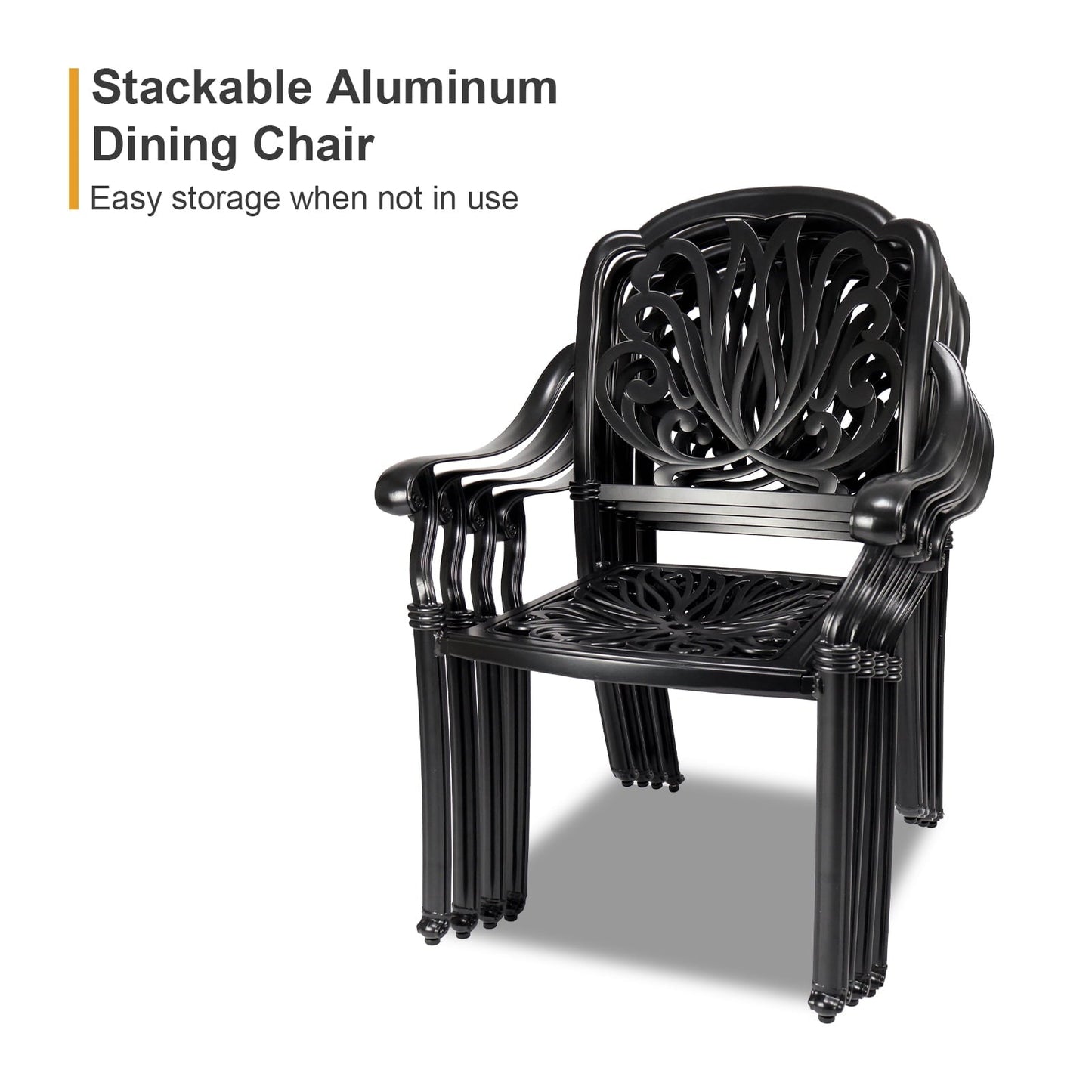 PATIO-IN Outdoor Dining Chairs Set of 4 Aluminum Patio Chairs,Stackable Cast Aluminum Patio Patio Dining Chairs for Garden, Backyard, Poolside,Balcony, Black (4 Pack)