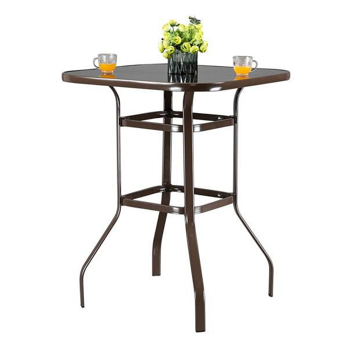 Matte Brown Iron Outdoor Bar Table, 31.5" Square Black Tempered Glass Top, Double-Ring Reinforced, for Home/Bar/Restaurant
