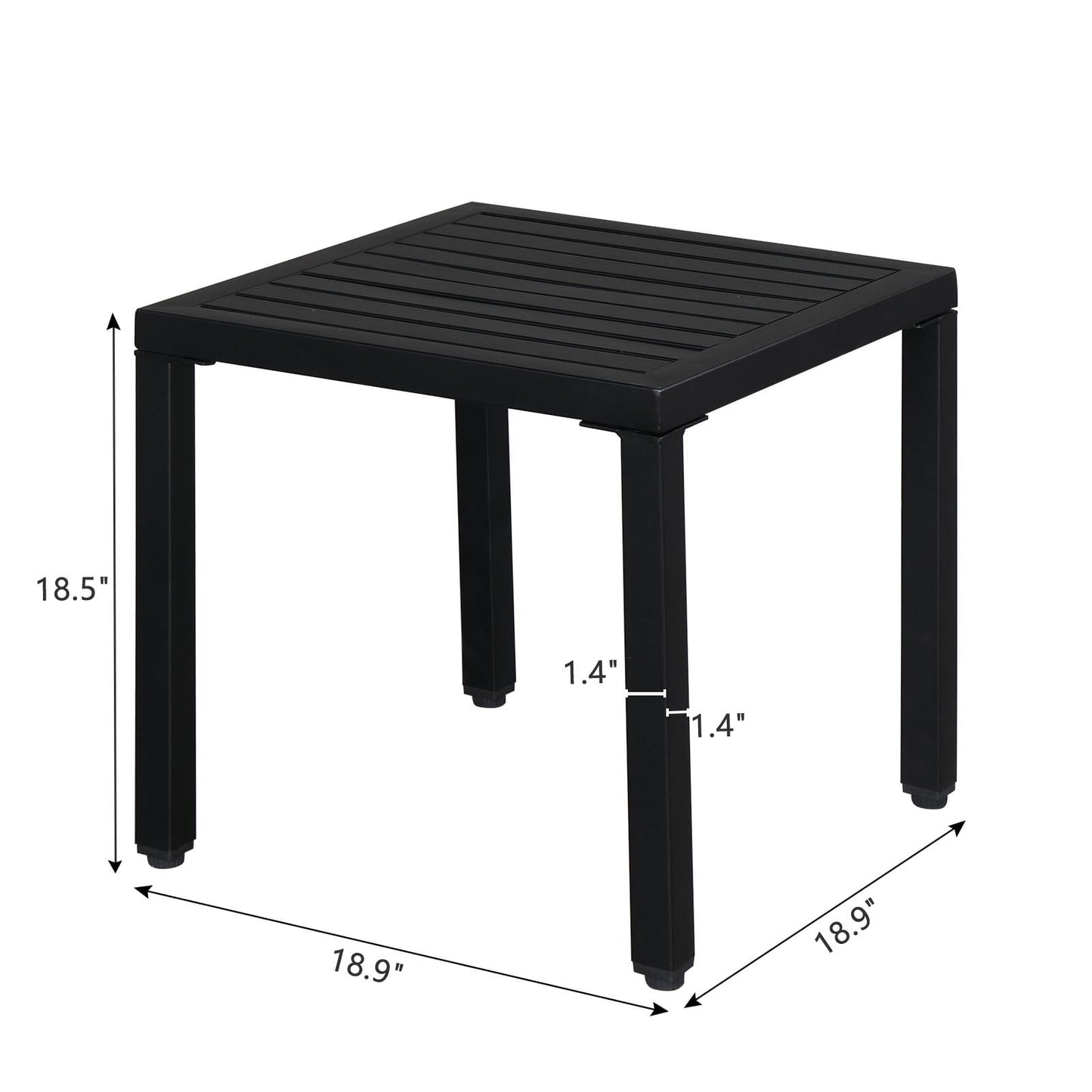 Xilee 19*19*18 inch Square End Table Small Metal Outdoor Coffee Side Table for with Weather-Resistant, Waterproof Top for Hot Tub, Garden, Balcony, Poolside, Durable & Easy-to-Clean, Square, Black