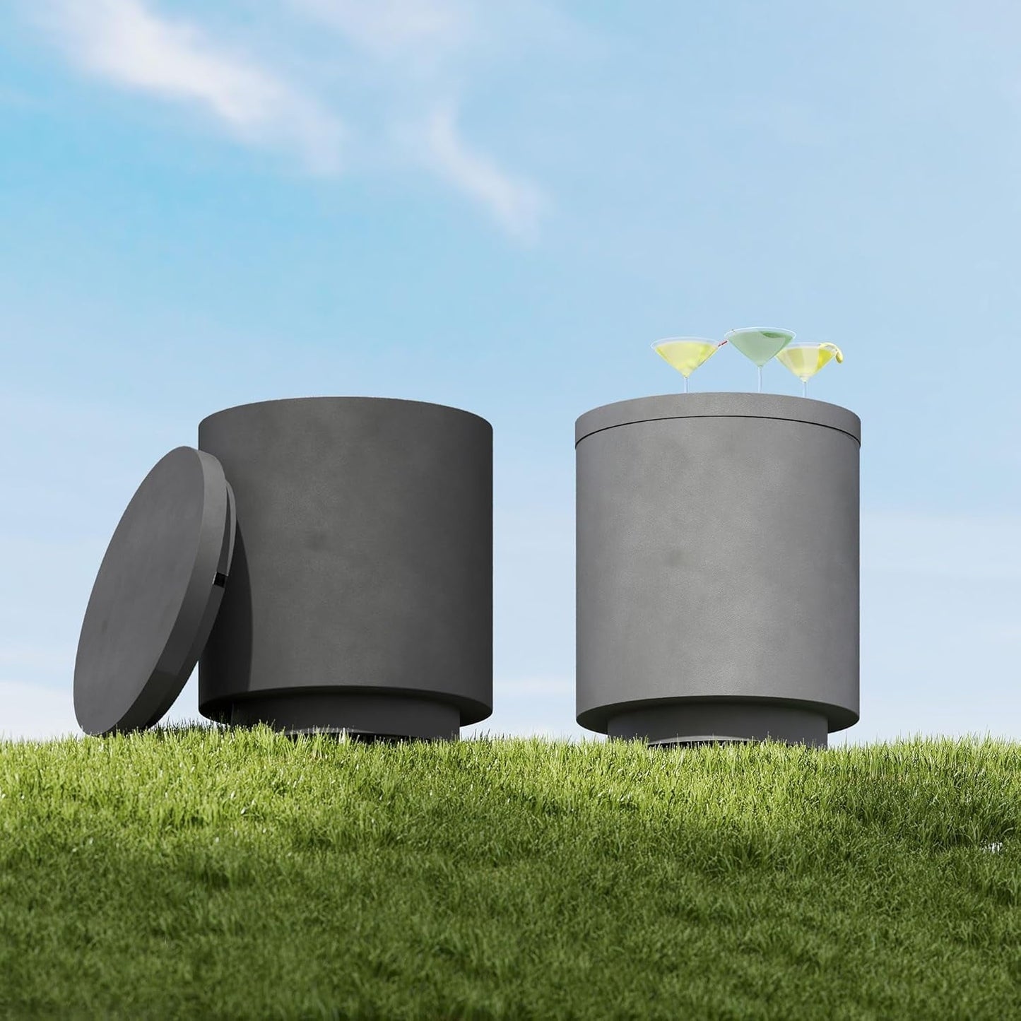 GaoJ 2.6 Gal Outdoor Cooler Side Table, 3-in-1 Cool Coffee Table with Storage, Removable Ice Bucket and Lid, Concrete Small Patio Table for Party, Poolside, Deck, Charcoal Gray