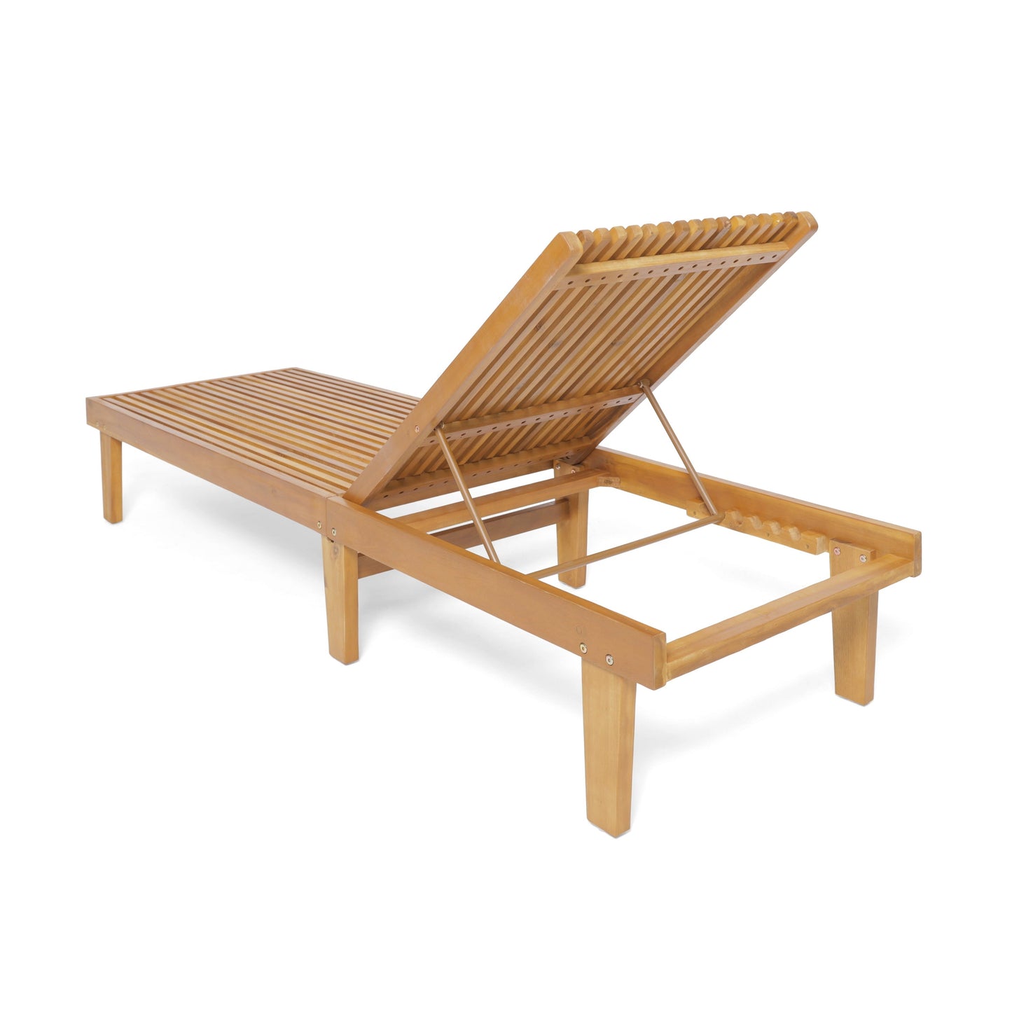 Shihatsusr Adjustable Teak Chaise Lounge - Waterproof Slatted Design, 3-Position Recline for Poolside & Patio, All-Weather Outdoor Lounge Chair