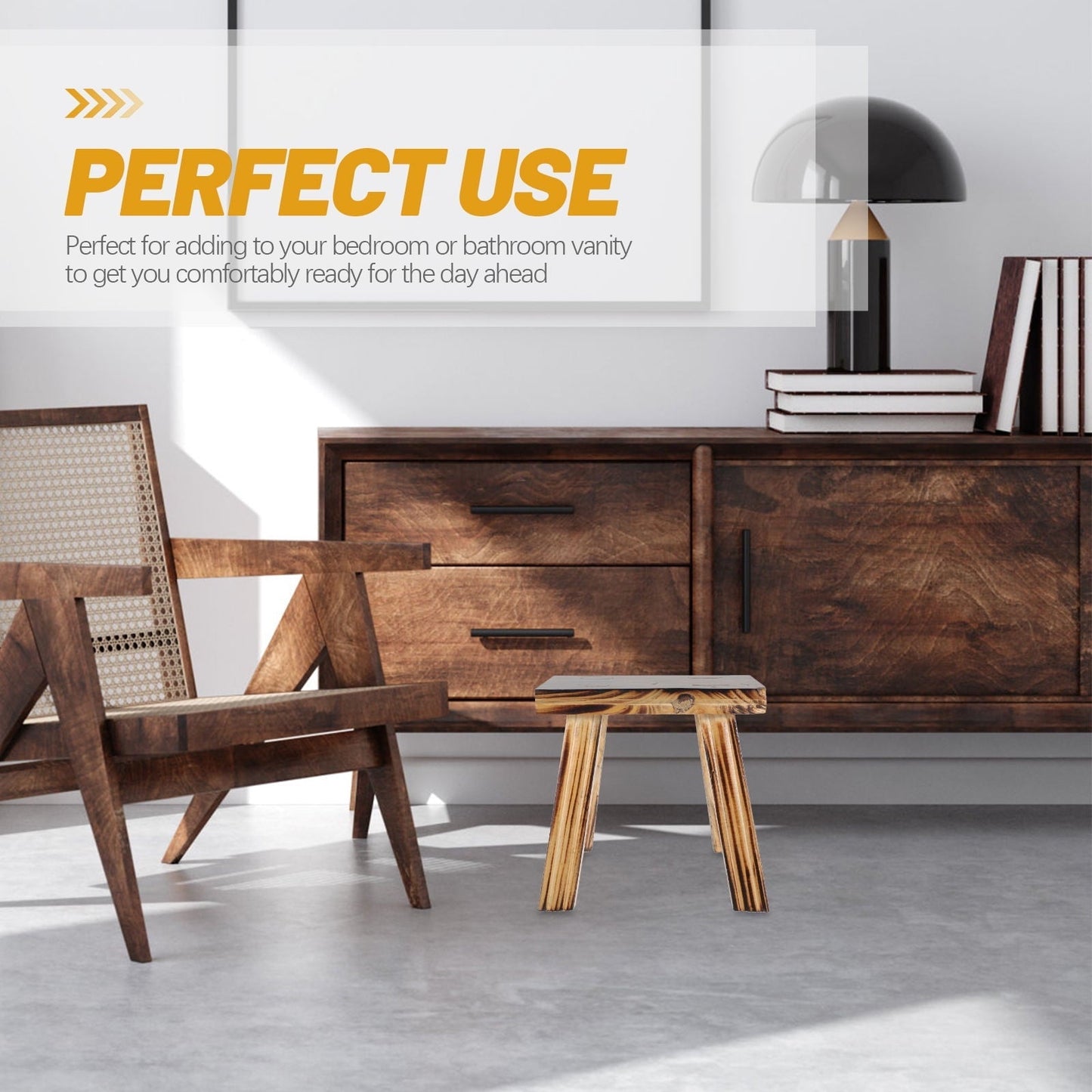 UPOUART Stools Light Brown Wooden 1Pcs 9.4X9.1X7.9In