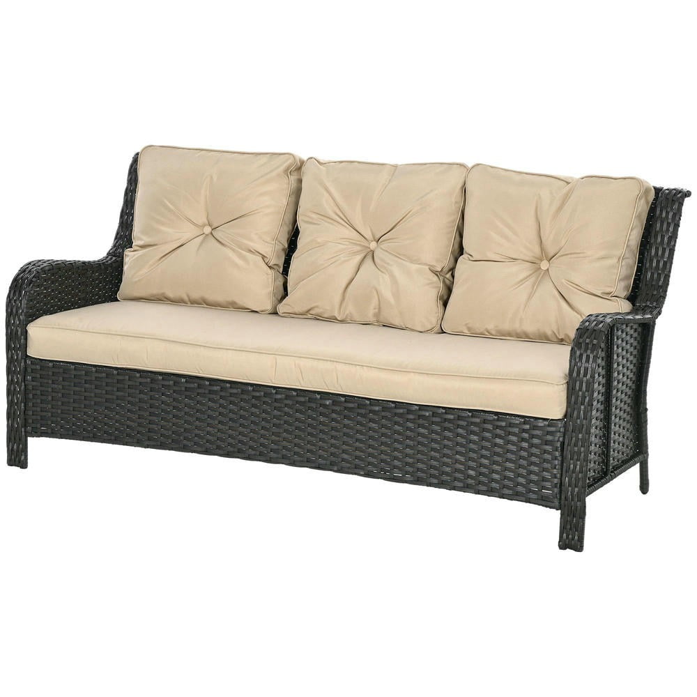 YYAo Patio Couch, Outdoor Sofa,3-Seater Outdoor Sofa w/ 4" Thick Cushions, Outdoor Couch, Beige