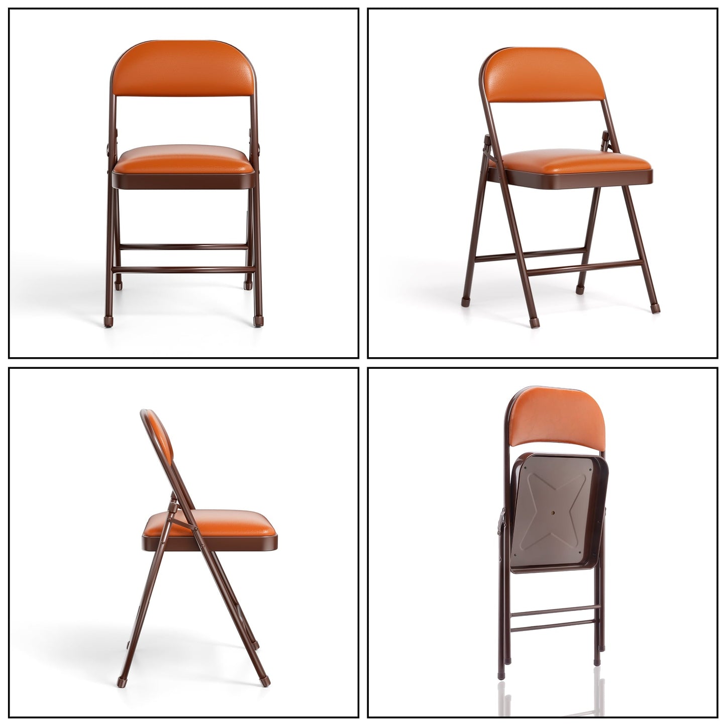 SKOK 4 Pack Padded Folding Chairs with Upholstered Cushion & Back, Padded Seats for Indoor & Outdoor, Portable Stackable Commercial Foldable Chairs with Metal Frame for Events