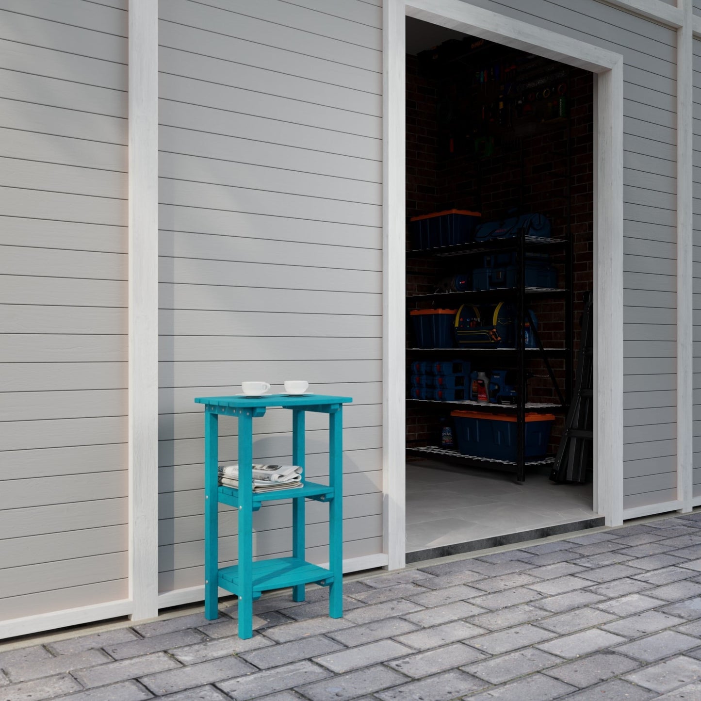 Wildridge Classic 3-Shelf Side Table, Aruba Blue - Outdoor Weather Resistant Recycled Plastic Furniture for Patio