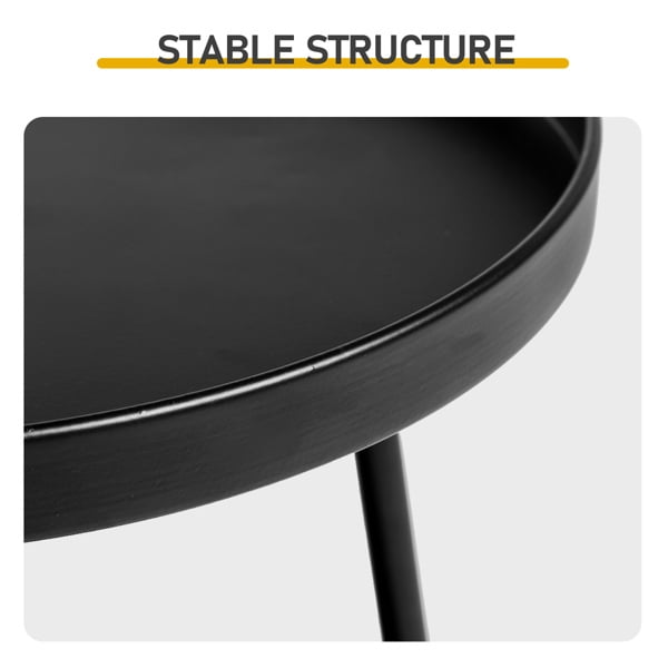 Patio Small Side Table, Round 2 Tier End Table, Metal Round Coffee Table for Indoor Outdoor, Black