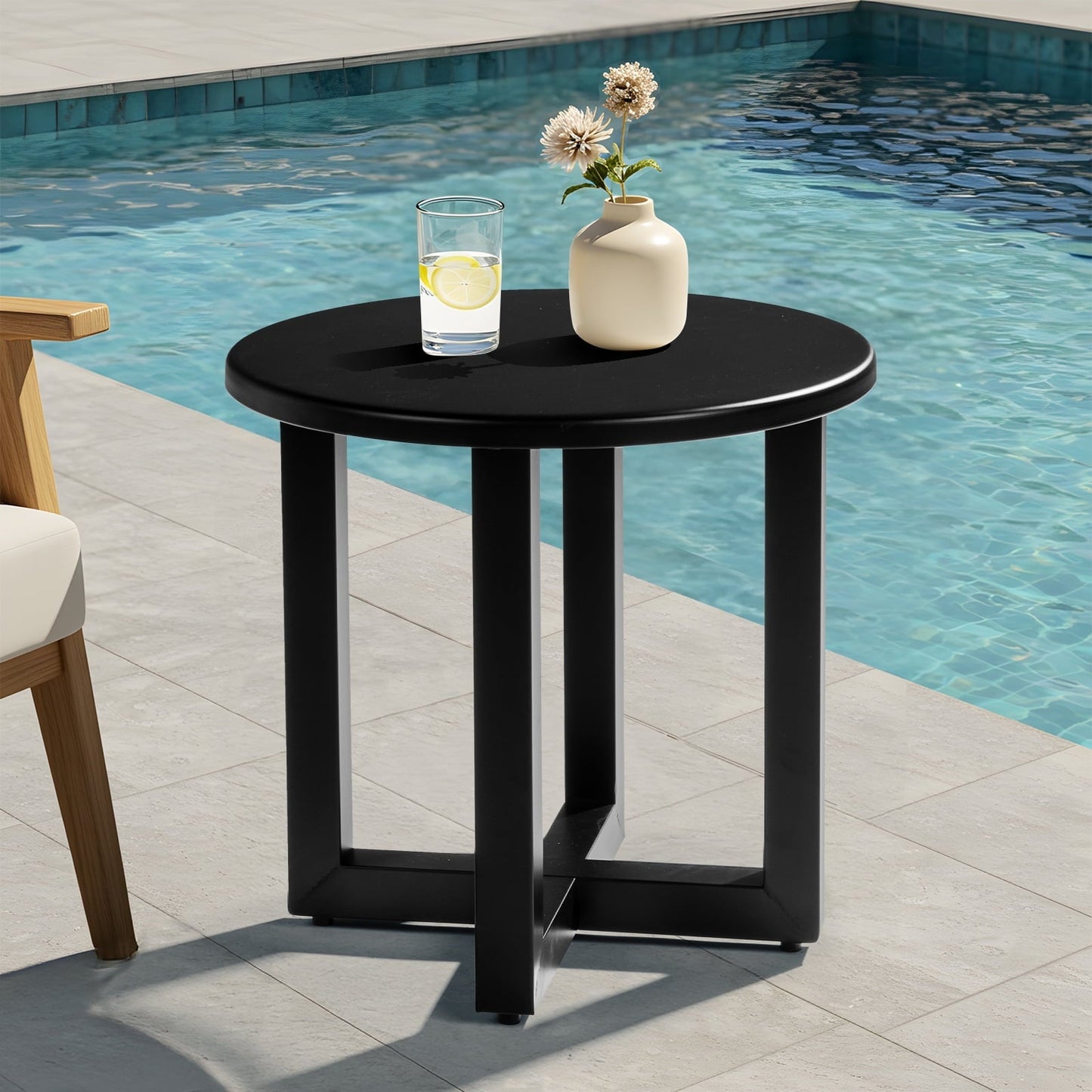 Ktaxon 24" Round Metal Side Table for Outdoor Indoor - Patio Coffee Bistro End Table, Garden Deck, Weather Resistant (Black)
