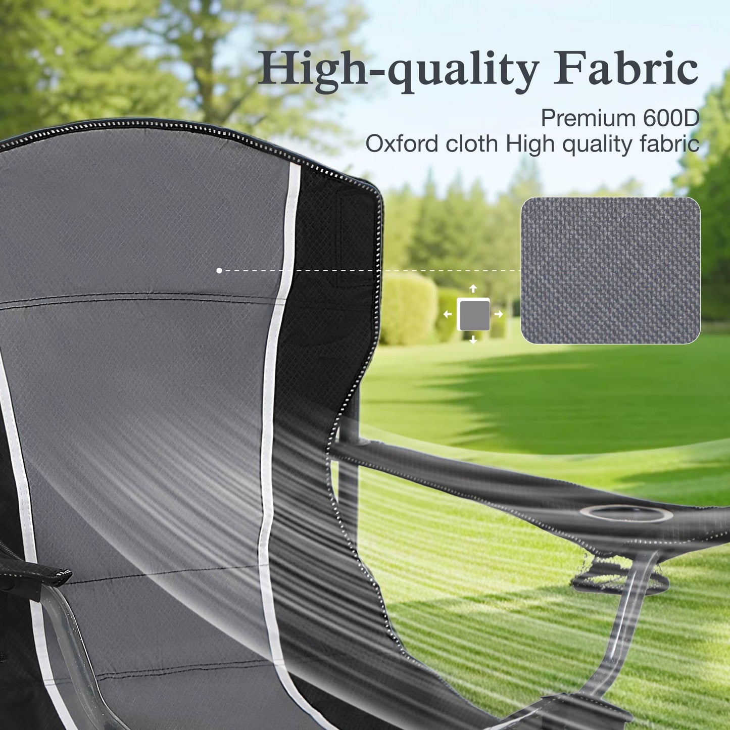 Sophia & William Oversized Camping Chair Outdoor Portable Folding Chair Heavy-Duty Steel Frame Support 350 lbs, 2 Pack, Gray