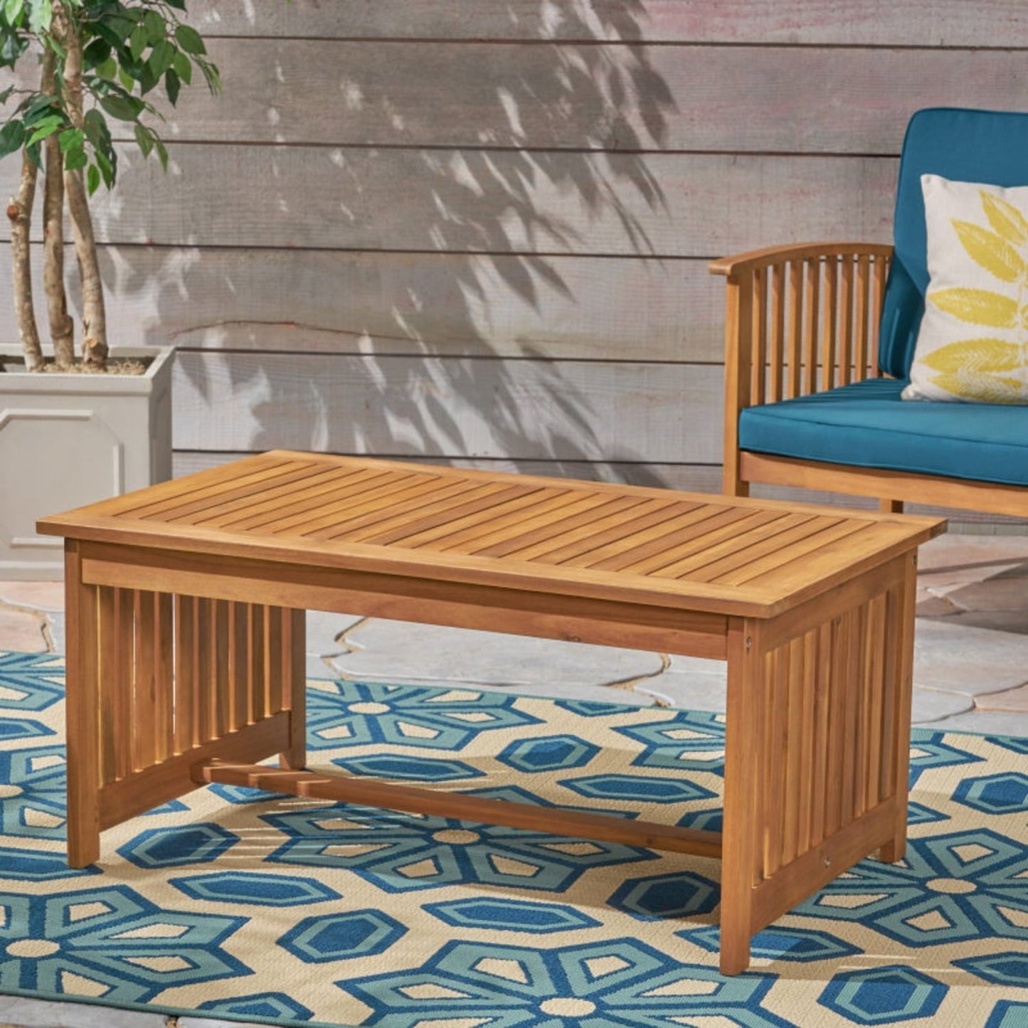 Acacia Outdoor Coffee Table, Handcrafted 40" Long Patio
