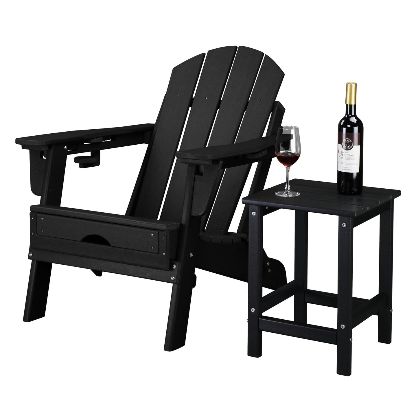 Xilee Single Layer Square HDPE Side Table ,16 x 16 inches Adirondack Table Poolside Patio Table, 14*14 inch HDPE End Table for Outside Backyard Pool Indoor Companion Black