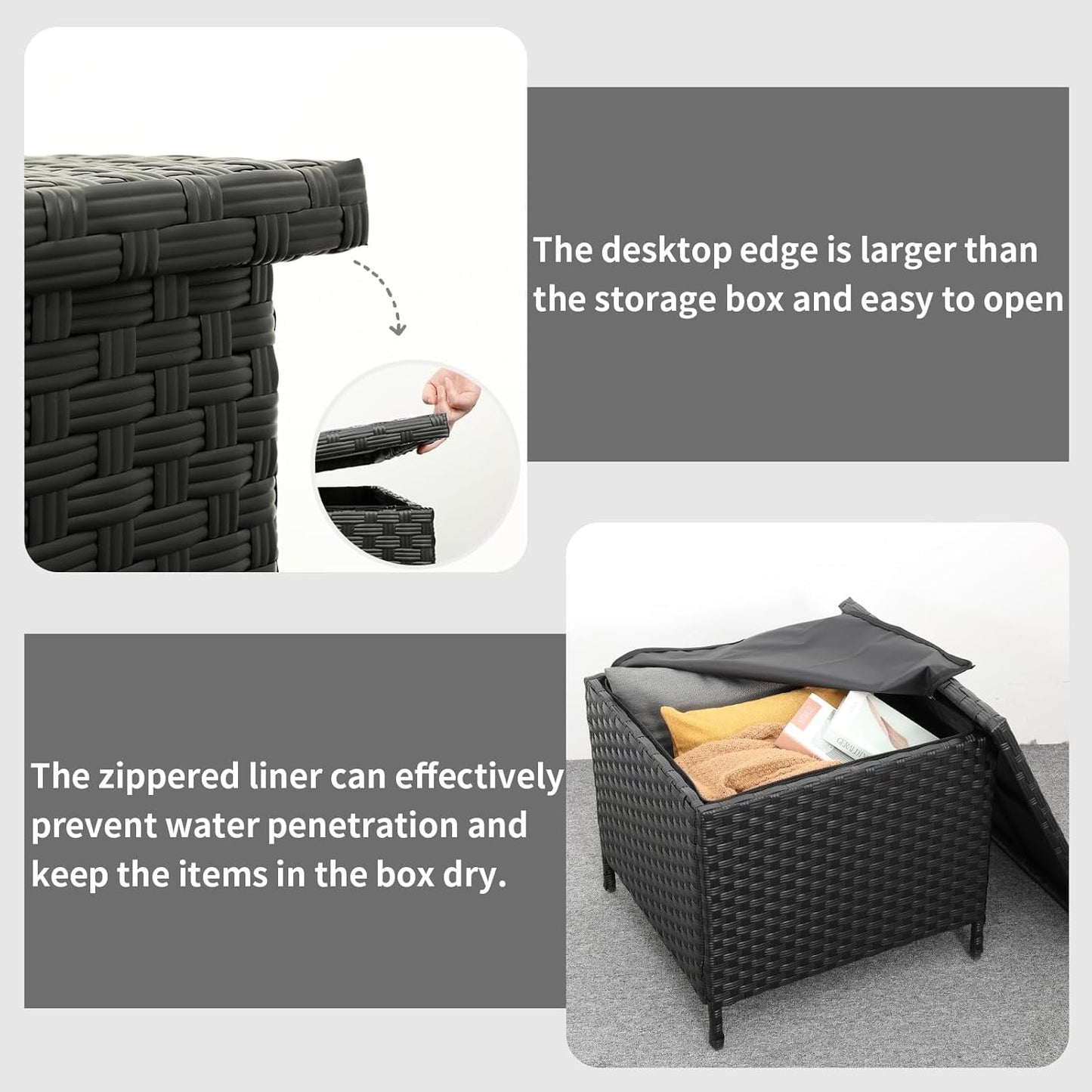 VibrantEcho Outdoor PE Wicker Side Table with Storage Patio End Table Resin Rattan Storage Table for Garden Backyard Porch Poolside, Black