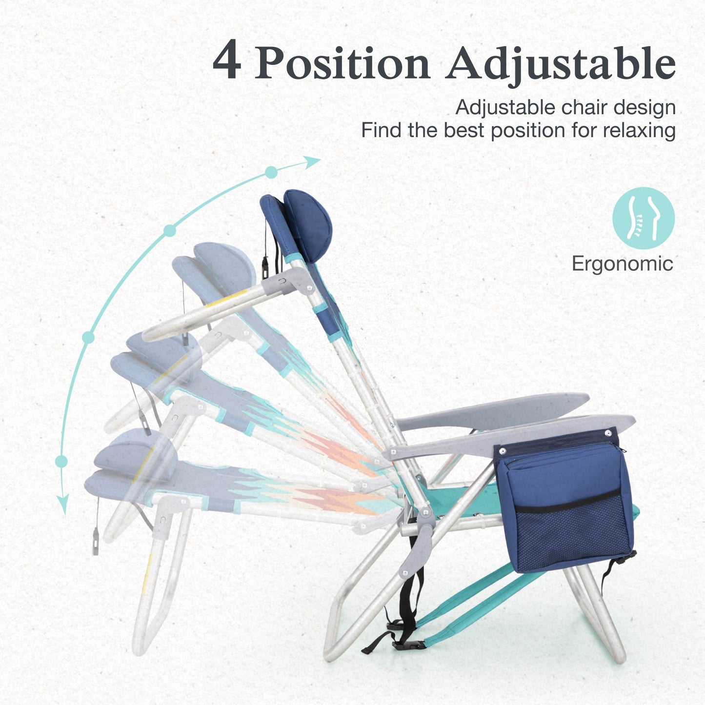 Sophia & William 2 Pack Folding Beach Chairs lightweight Outdoor Lounge Chair with 4 Adjustable Positions & Cooler Bag, Blue