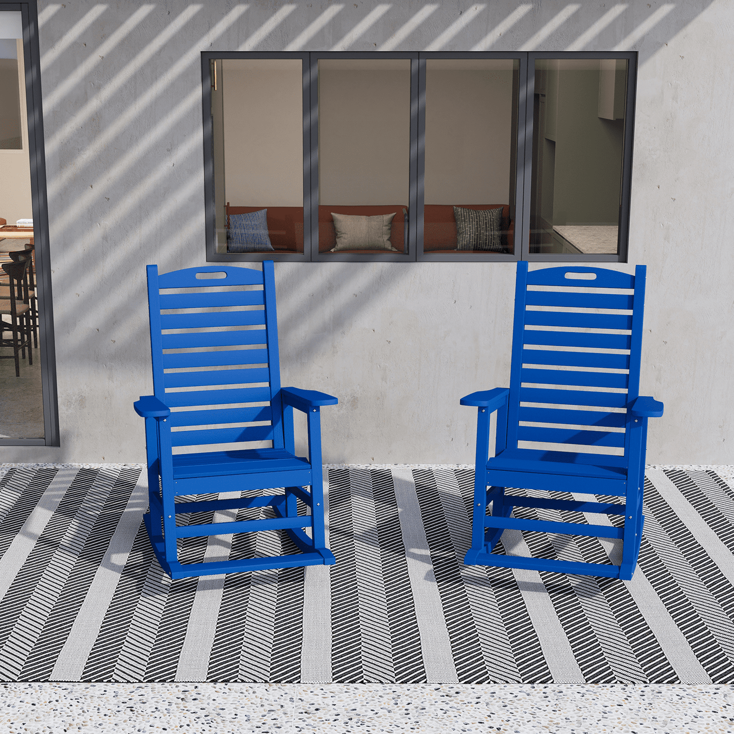 AreShark Oversized Rocking Chair Outdoor, HDPE PolyRocking Chair, All Weather Porch Rocker for Deck Patio Balcony, 380lbs, Navy Blue