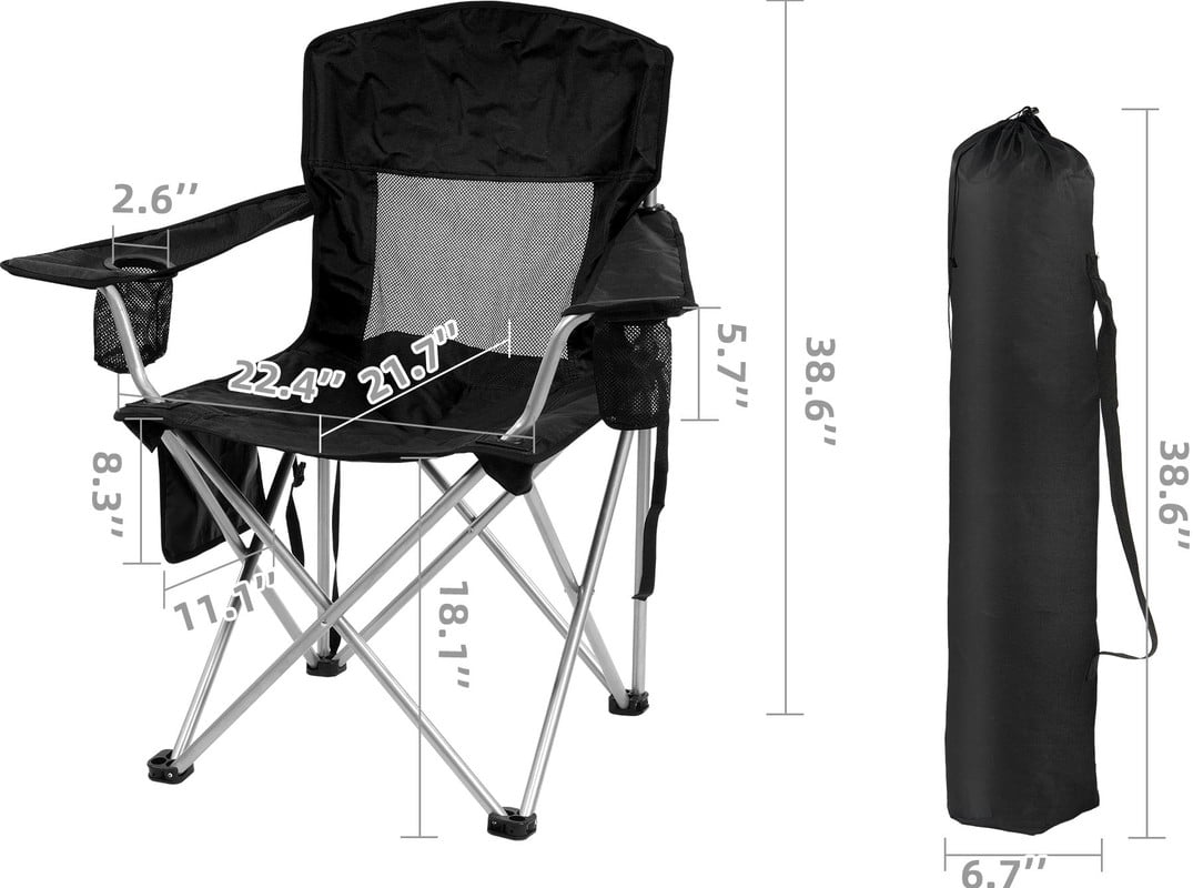 Gianna Foldable Camping Chairs, Outdoor Chair Camping Recliner with Support Mesh Backrest, Camping Recliner Lawn Chair with Cup Holder, Storage Pocket, Carrying Bag, Black