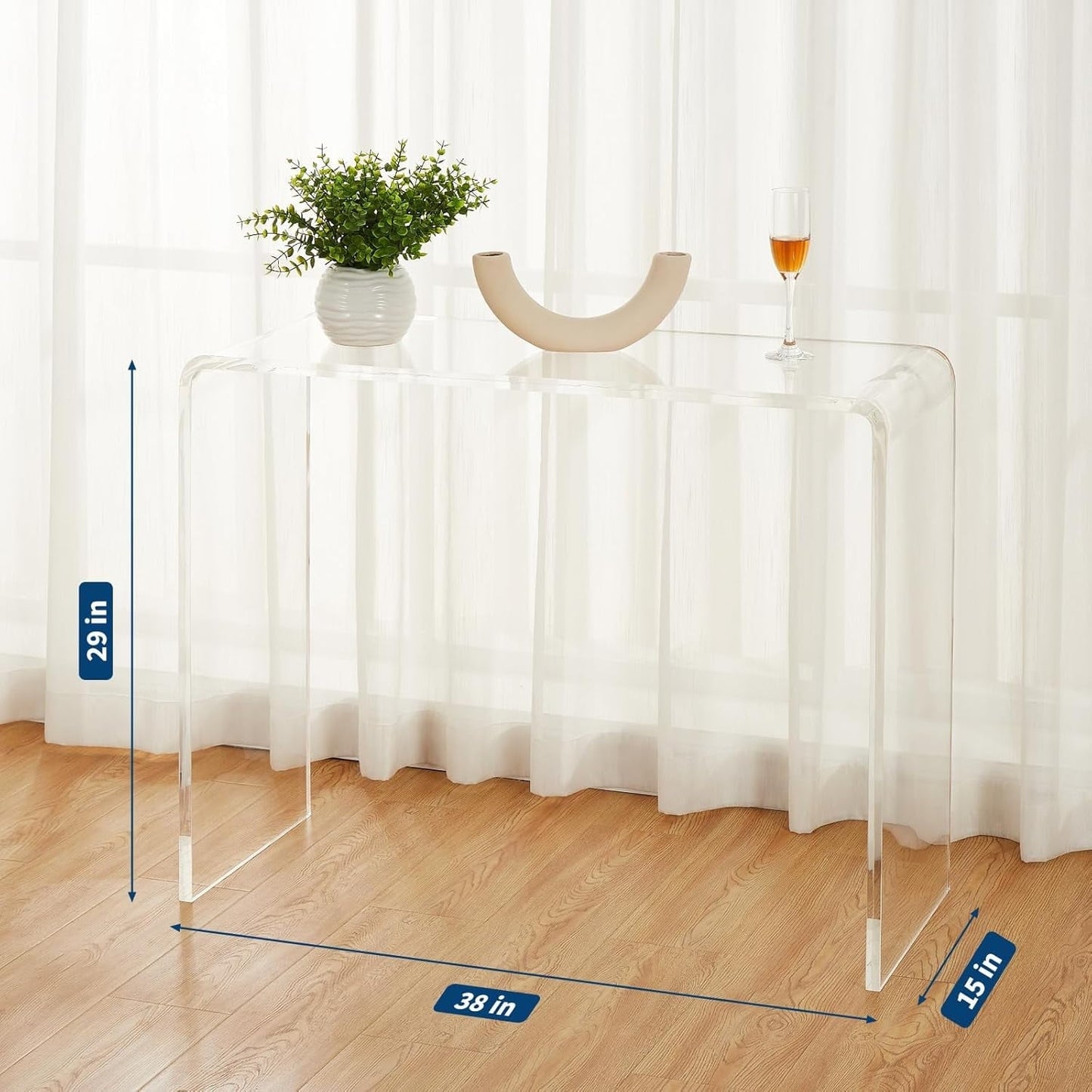 Acrylic Narrow Console Table for Entryway - 38 x 15 x 29 Inch Clear Acrylic Table with Square Legs, Slim Design for Sofa, Foyer, Hallway, and Living Room