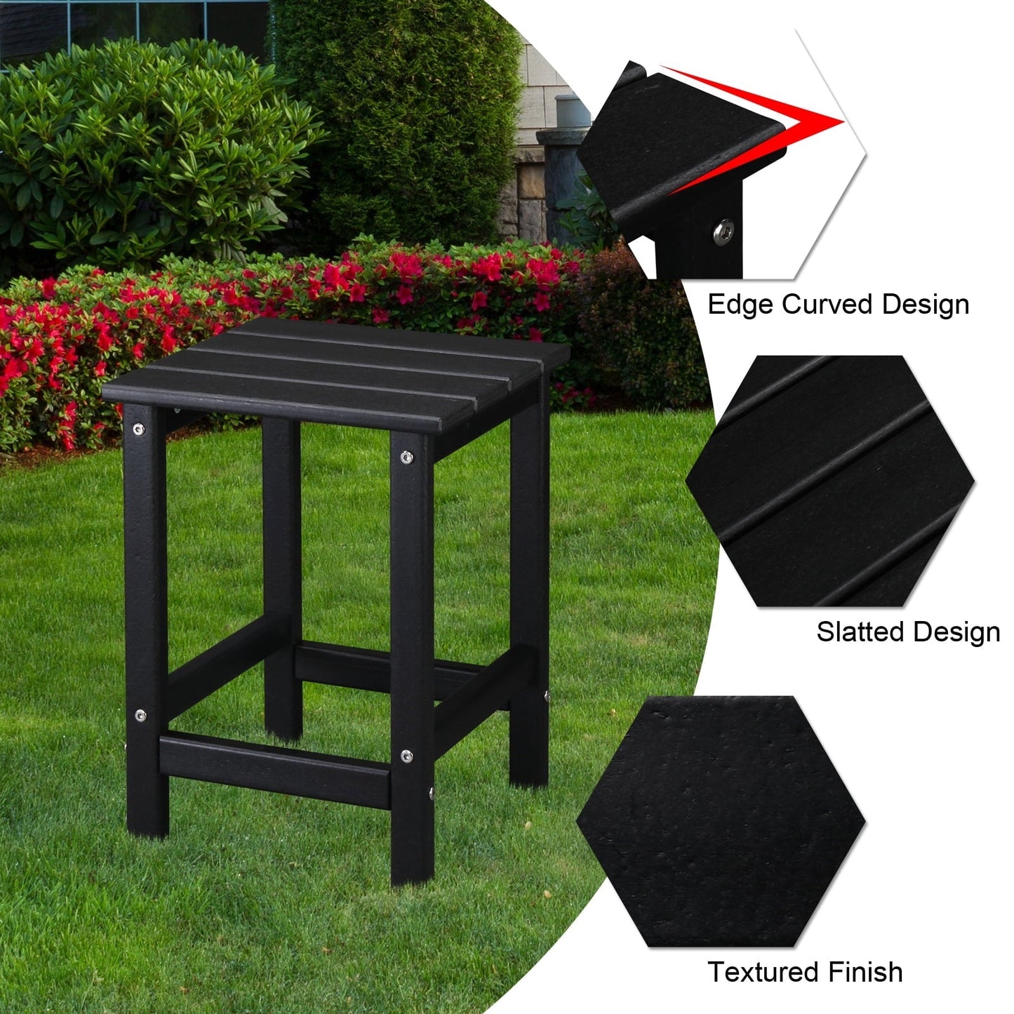 Xilee Single Layer Square HDPE Side Table ,16 x 16 inches Adirondack Table Poolside Patio Table, 14*14 inch HDPE End Table for Outside Backyard Pool Indoor Companion Black