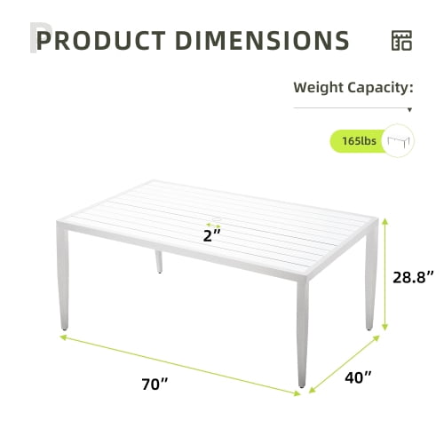 Rectangle Dining Table with Tapered Feet & Umbrella Hole, Matte White+ Grayish Outdoor Patio Aluminum 40"x70" Two-tone Table Top