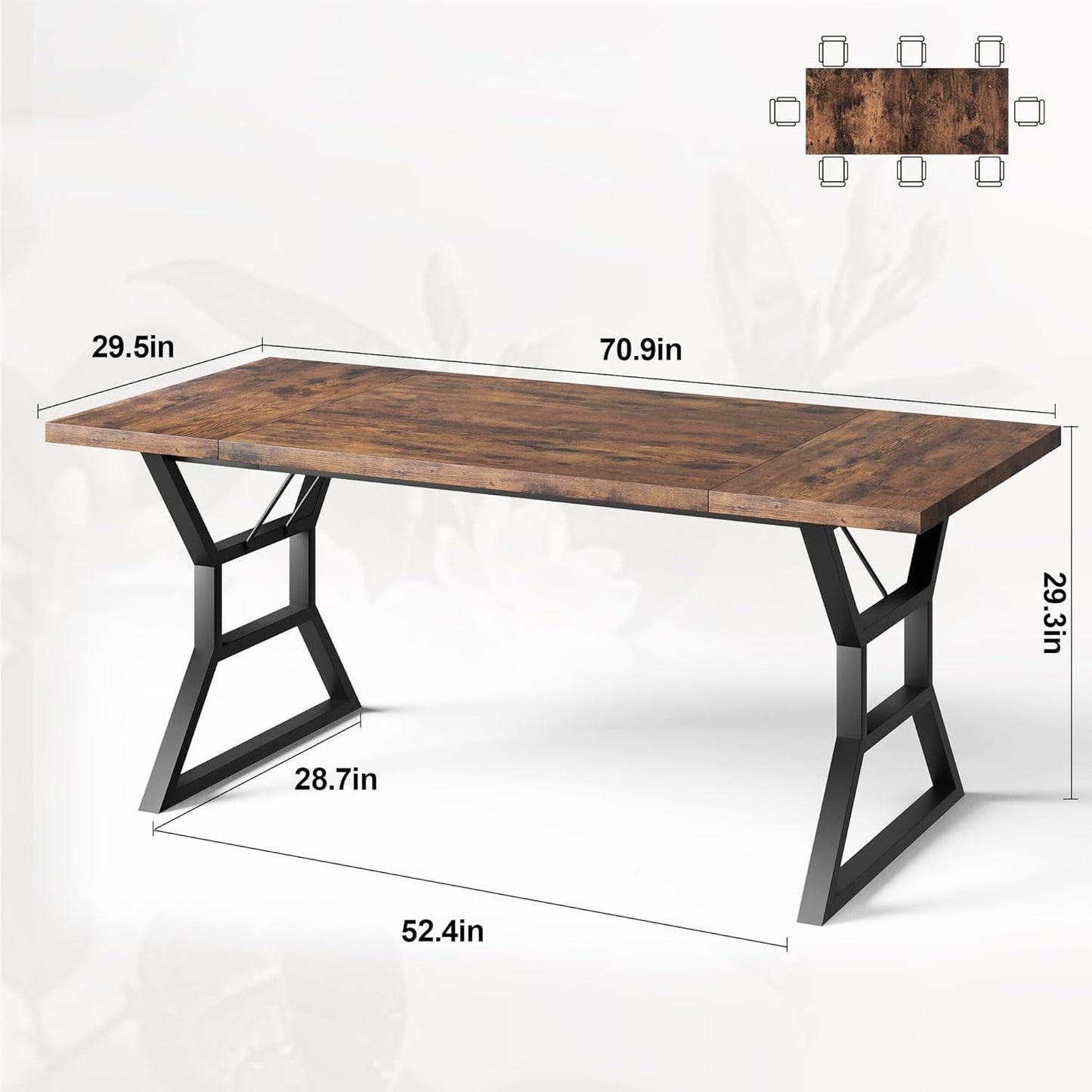 Garvee Farmhouse Dining Table for 6, Rectangular Wood Dining Table, Rustic Kitchen Table with Extra Heavy Duty Metal Legs for Dining Room, Outdoor Table for Party, 70.9 * 29.5 * 29.3 Inch (Retro)