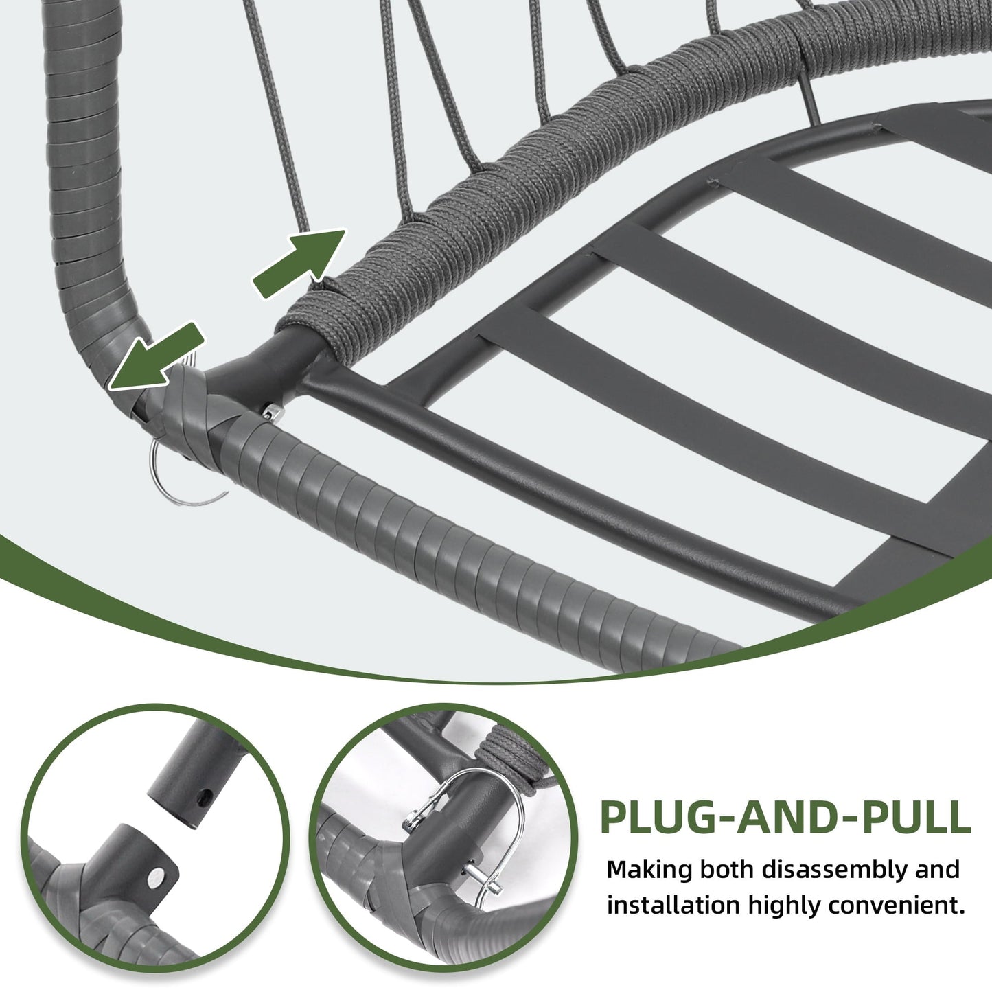 Uforic 105 x 74 x 72 cm Hanging Chair with Cushions, Chain & S-Hooks for Living Room Patio Garden, Gray