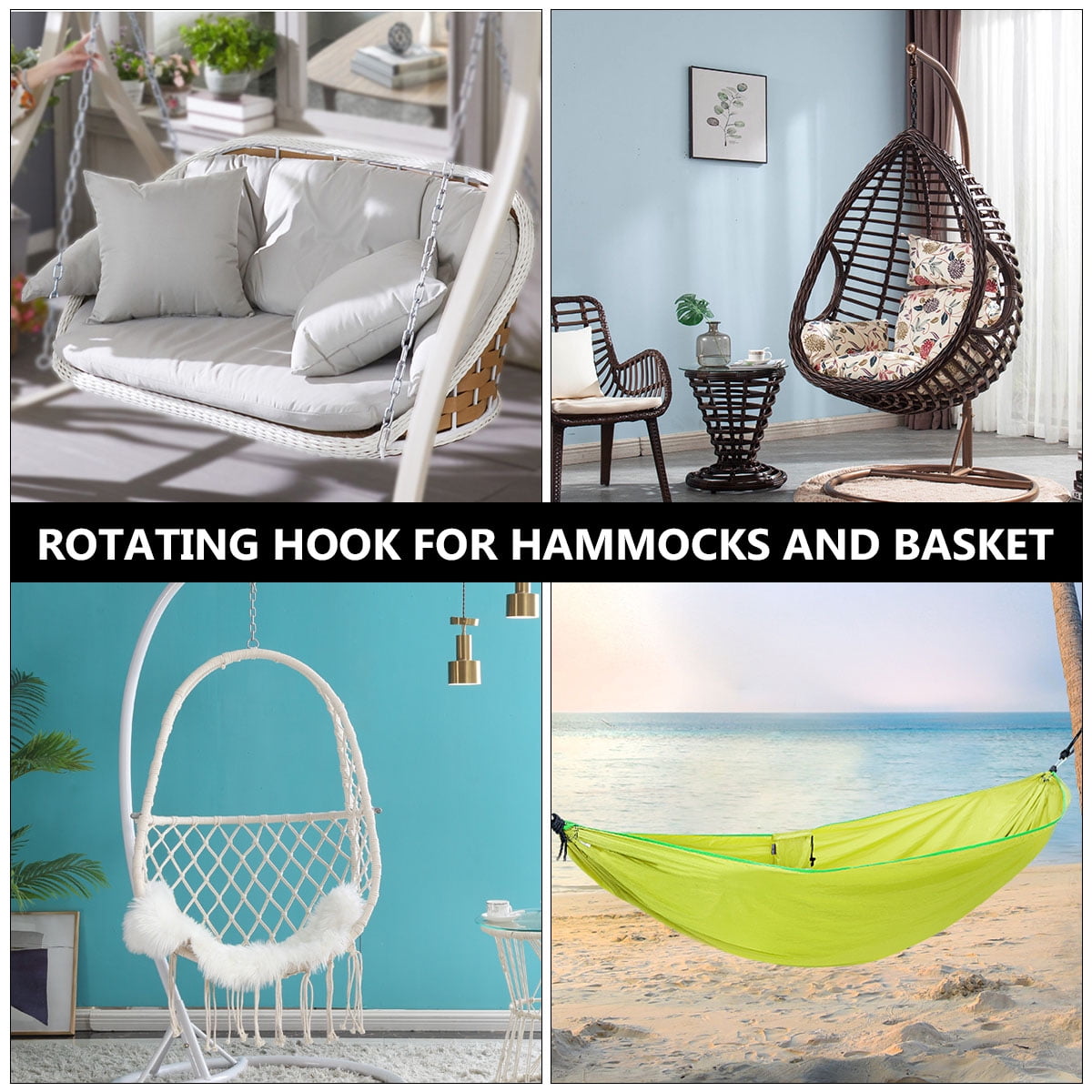 SWETRACE 1Set Metal Hanging Chair Swivel Hook for Wire Rope Applications Silver 3.9x1.4x0.6 Inch