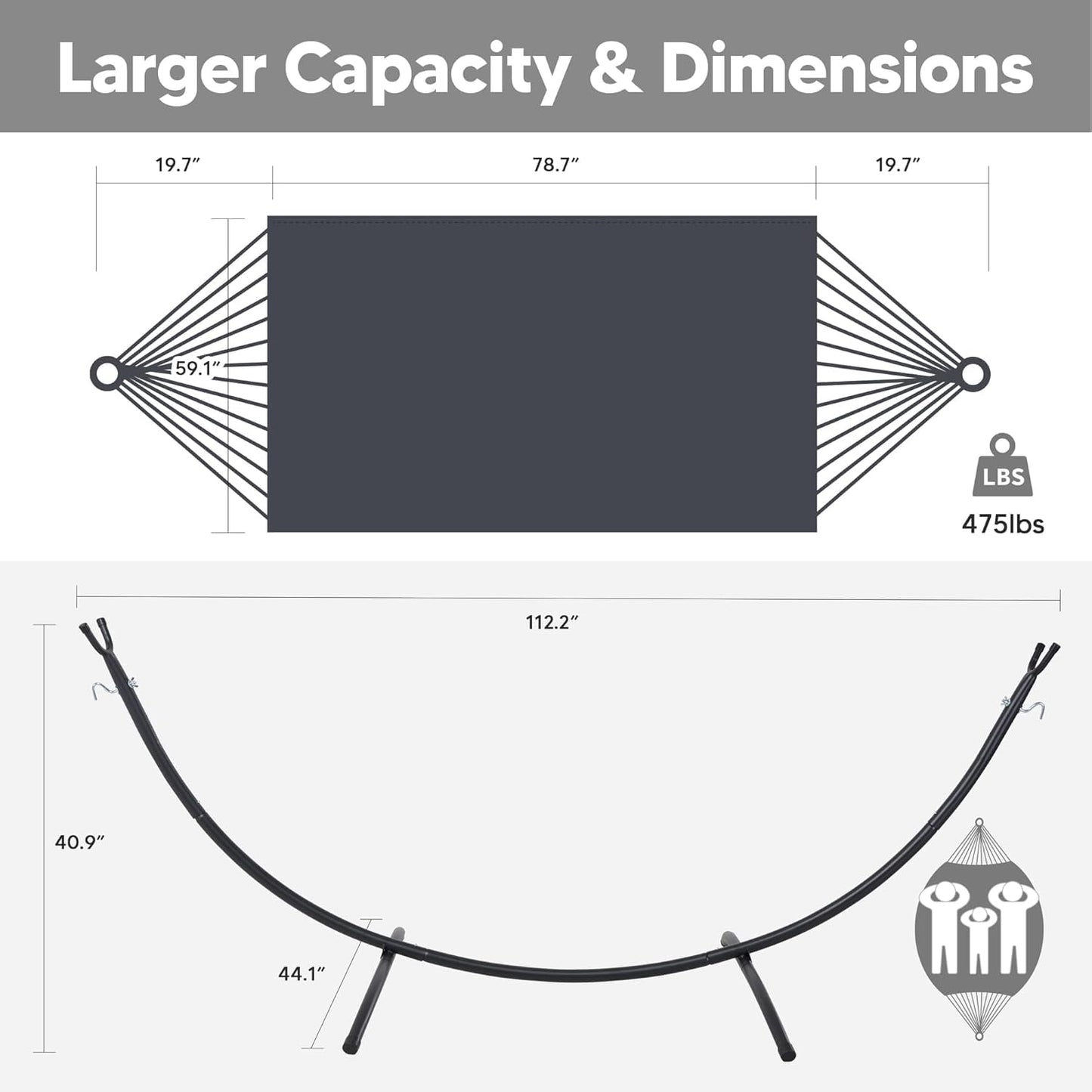 SUNCREAT Hammocks Standing Patio Hammock, Portable Hammock with Stand Foldable, Dark Gray