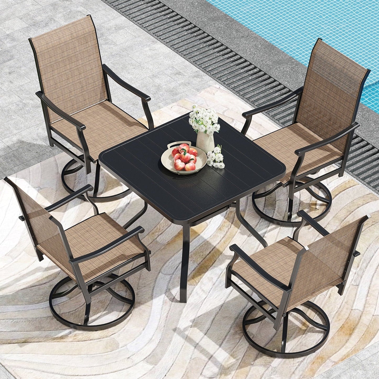 STARY Patio Dining Table 35"x35", Square Outdoor Dining Table with 1.57" Umbrella Hole for Patio Graden Backyard and Poolside