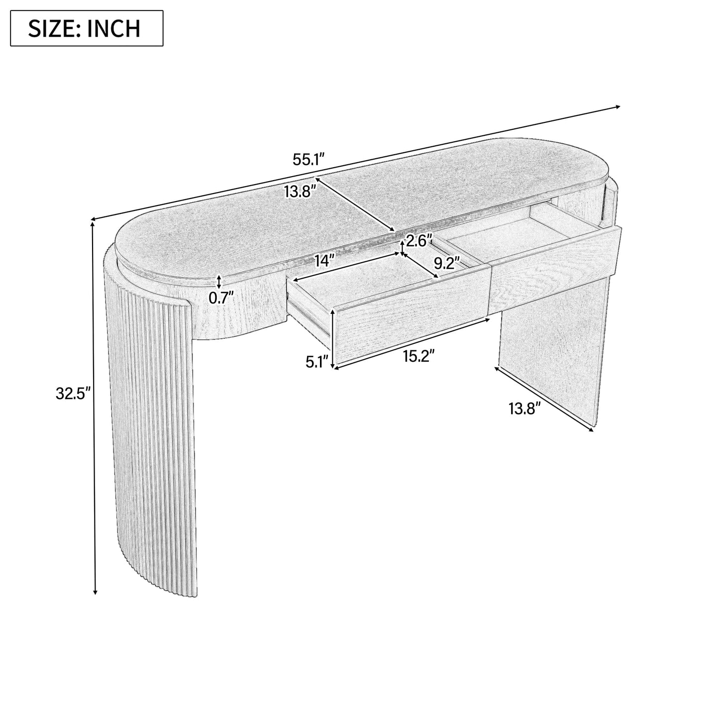 TREXM Entryway Table with Natural Wood Grain Finish, Console Table with Fluted Design, Oval Top and 2 Drawers for Entryway and Living Room (Black)