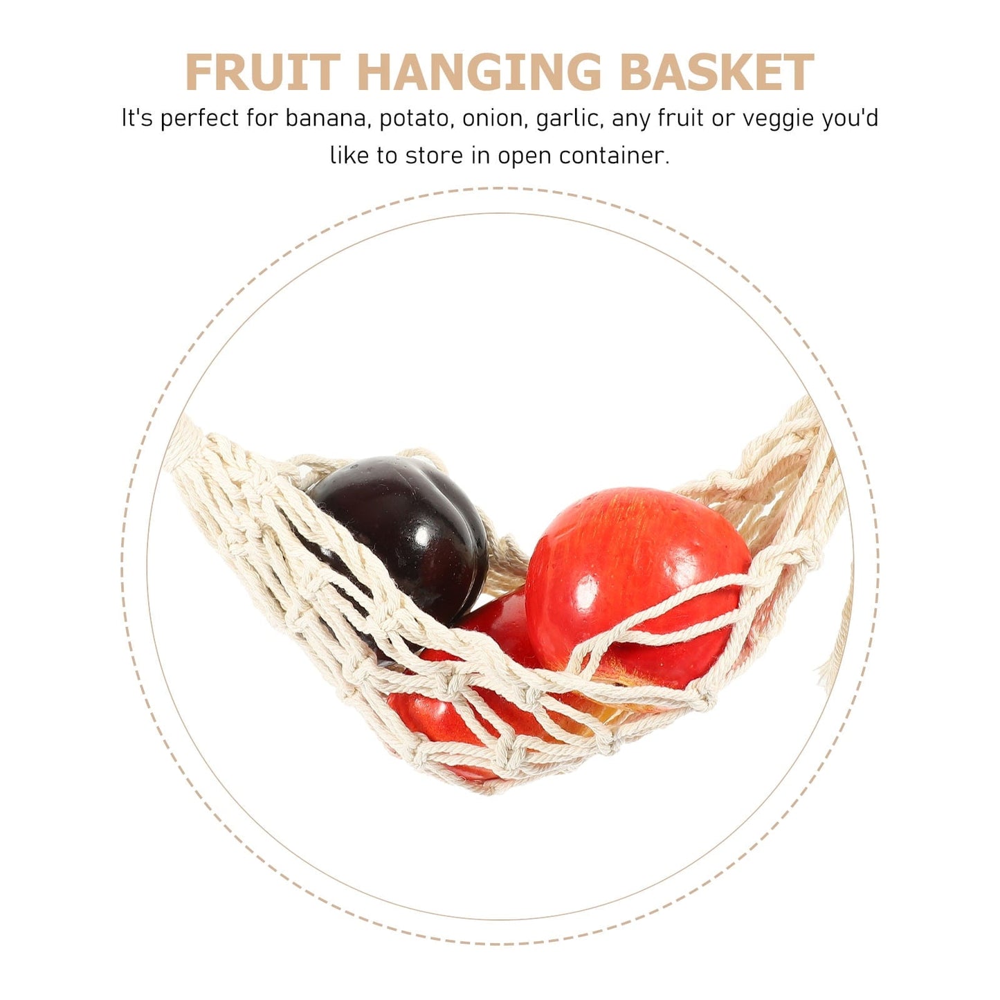WEAVILUX Hammock Storage Net Bag Fruit Vegetable Net Bag Beige 1 Set 20.5x6.3x6.3in Cotton Rope