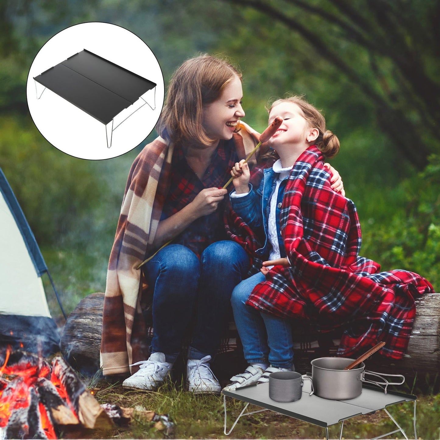 SWETRACE 1 Set Grey Rectangular Portable Table for Camping and Picnic Foldable Small Outdoor Table