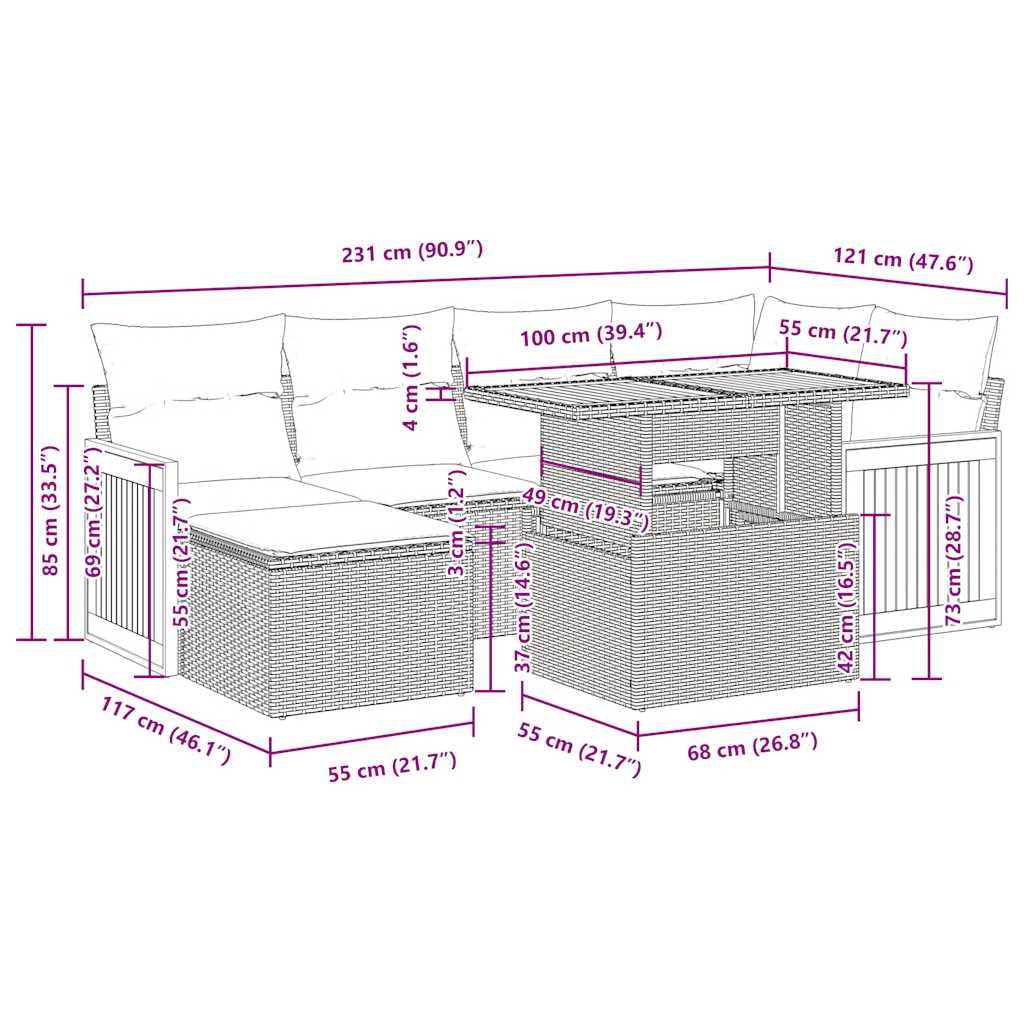 vidaXL Garden Sofa Set Black and White