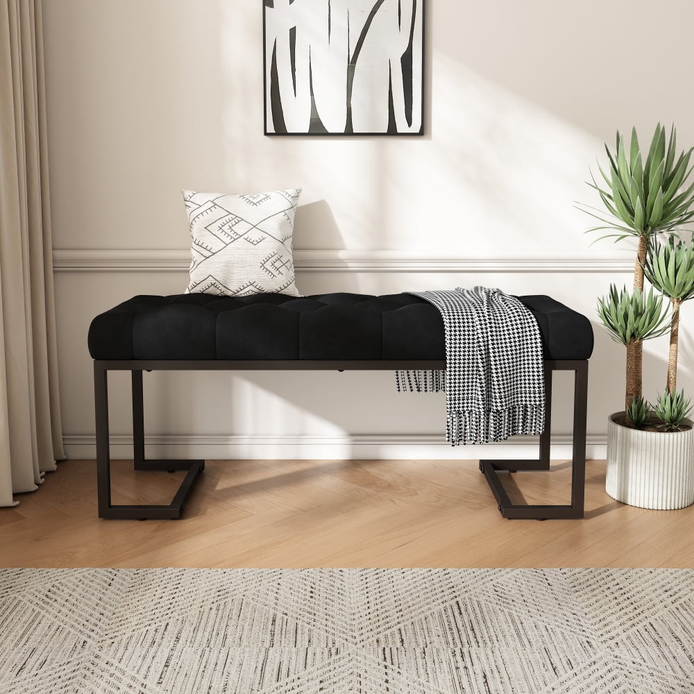 Upholstered Button Tufted Bench,Black and Bronze
