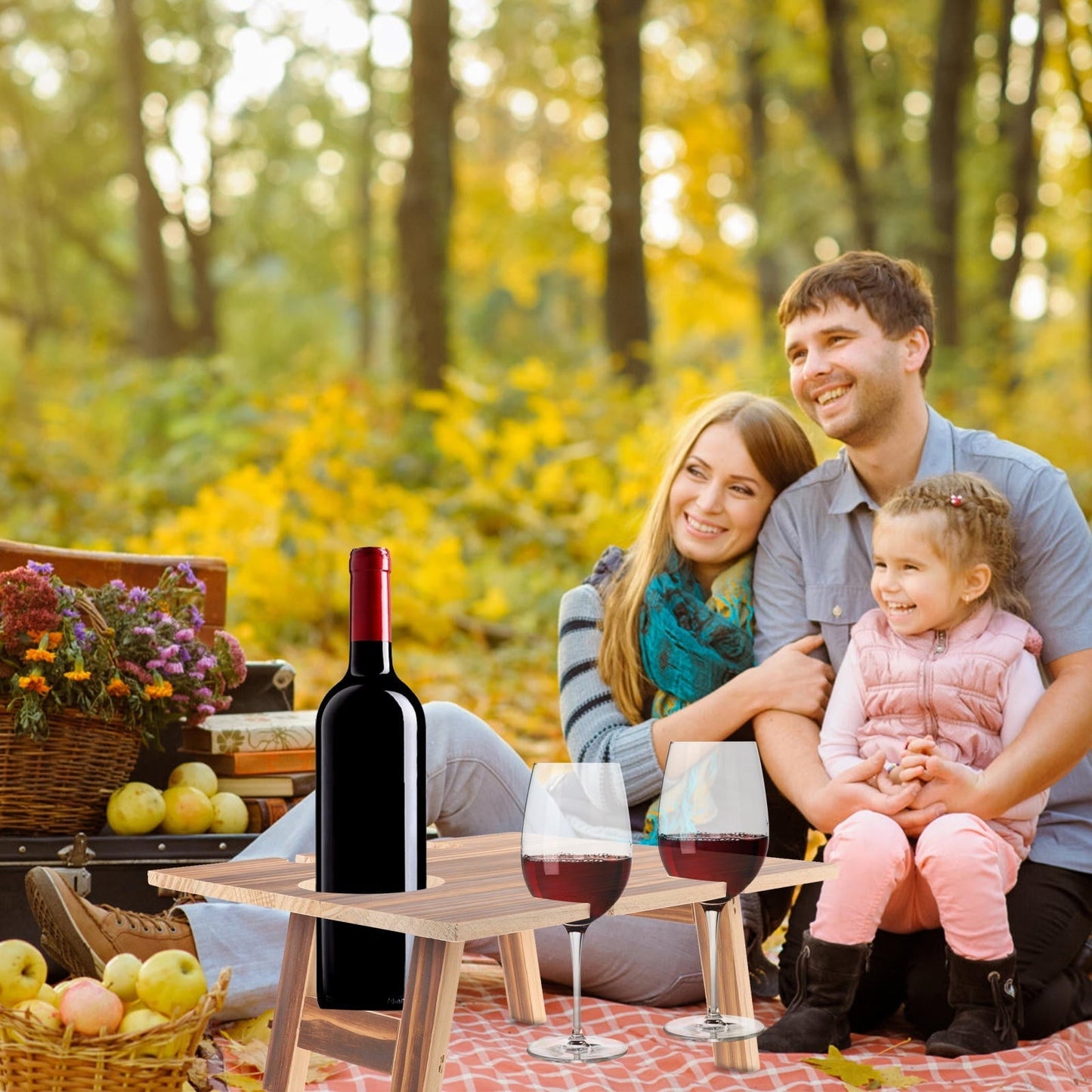Raindrops 1Pcs Coffee Wood Folding Picnic Table for Outdoor Use at Beach and Park 30X28CM