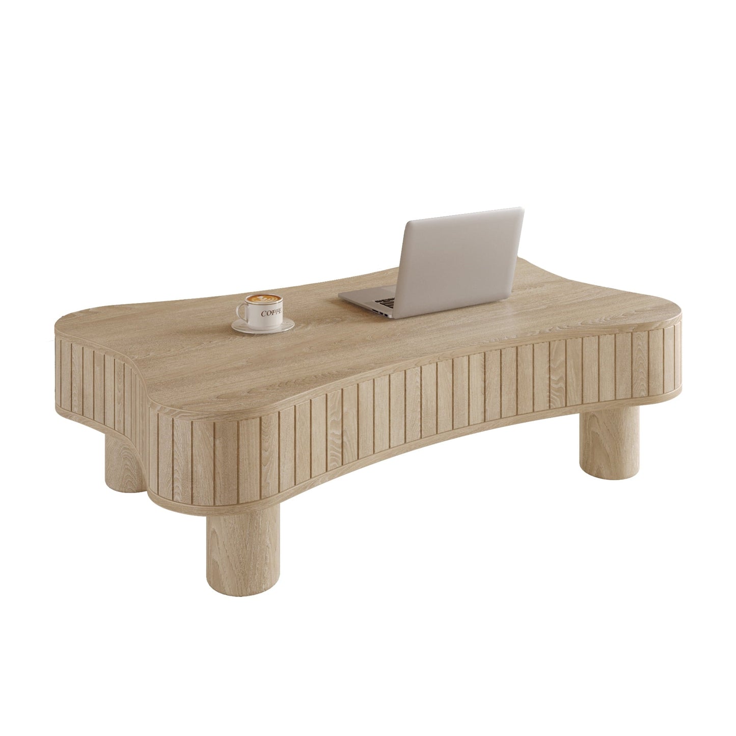 Lift Top Coffee Table for Living Room 42" - Fluted Panel Hidden Storage, Silent Hydraulic Lift, Curved Safety Corners, 5 Min Assembly (27"W X 13-18.9"H,Antique Natural)