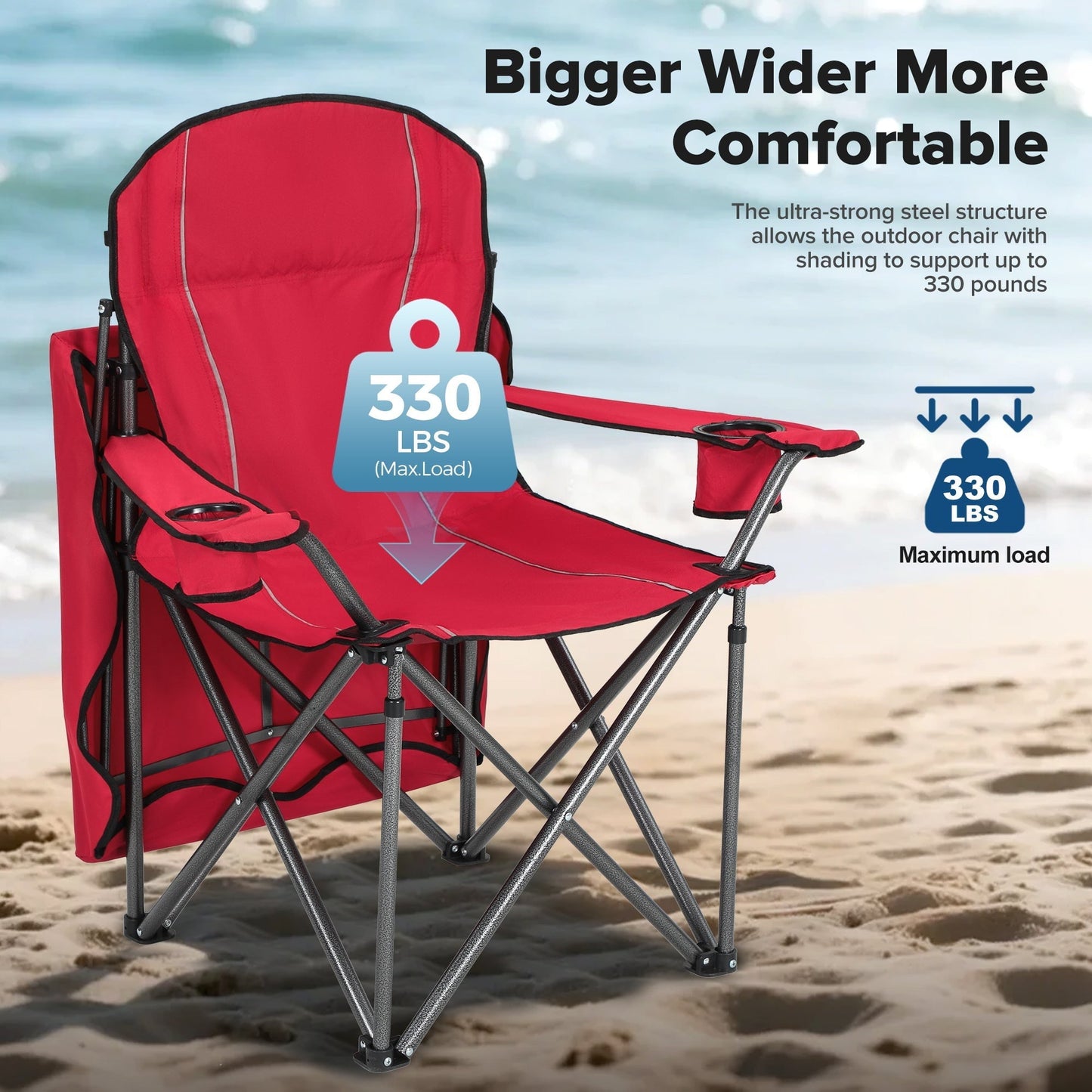 Sophia & William Foldable Canopy Chair Portable Camping Lounge Chair Outdoor Sunshade Canopy Chair with Cup Holder, Red