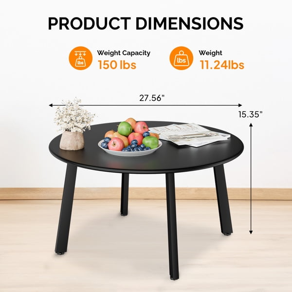 Patio Coffee Table, Metal Steel Outdoor Round Table, Weather Resistant Steel Patio Side Table for Patio Yard Balcony Garden, Black