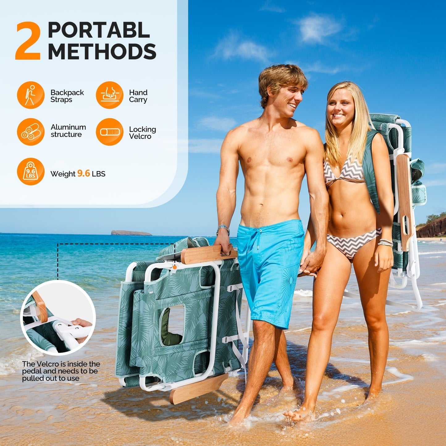 UBesGoo 3-in-1 Patio Lounger - Reclining Outdoor Chair with Built-in Drink Holder & Convenient Carry Bag, Green