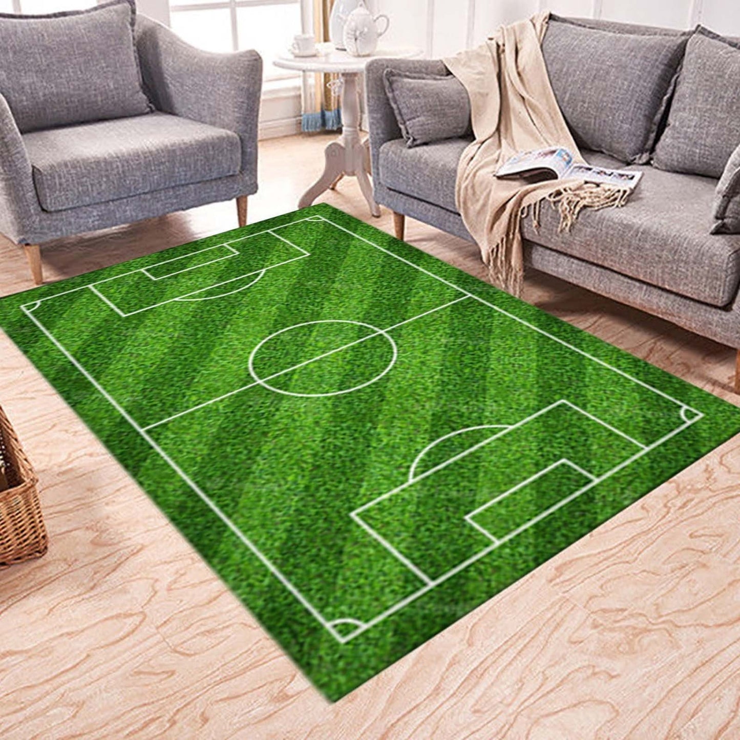ZSBCMY Indoor Outdoor Soft Rug, Football Field Grass Design, Non-Slip Carpet for Living Room, Bedroom, Coffee Table Mats, Perfect Gift for Sports Enthusiasts