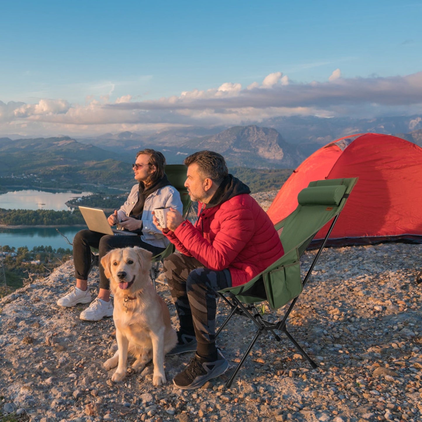 TOBTOS 440lbs High Back Camping Chair with Pillow, Compact Foldable for Camping, Hiking, Backpacking (Green)